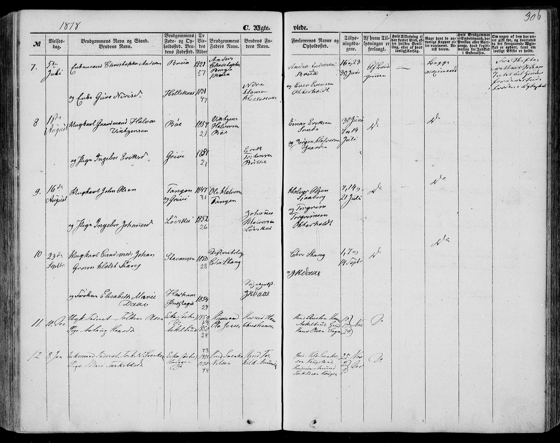 Bø kirkebøker, AV/SAKO-A-257/F/Fa/L0009: Parish register (official) no. 9, 1862-1879, p. 306