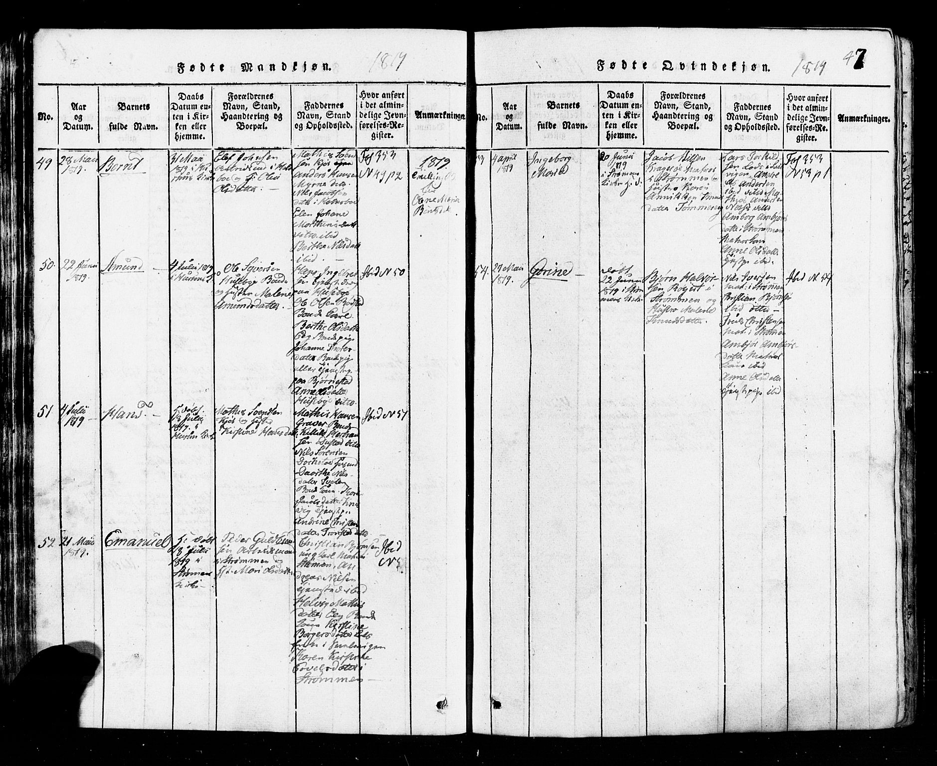 Hurum kirkebøker, AV/SAKO-A-229/G/Ga/L0001: Parish register (copy) no. I 1, 1816-1826, p. 47