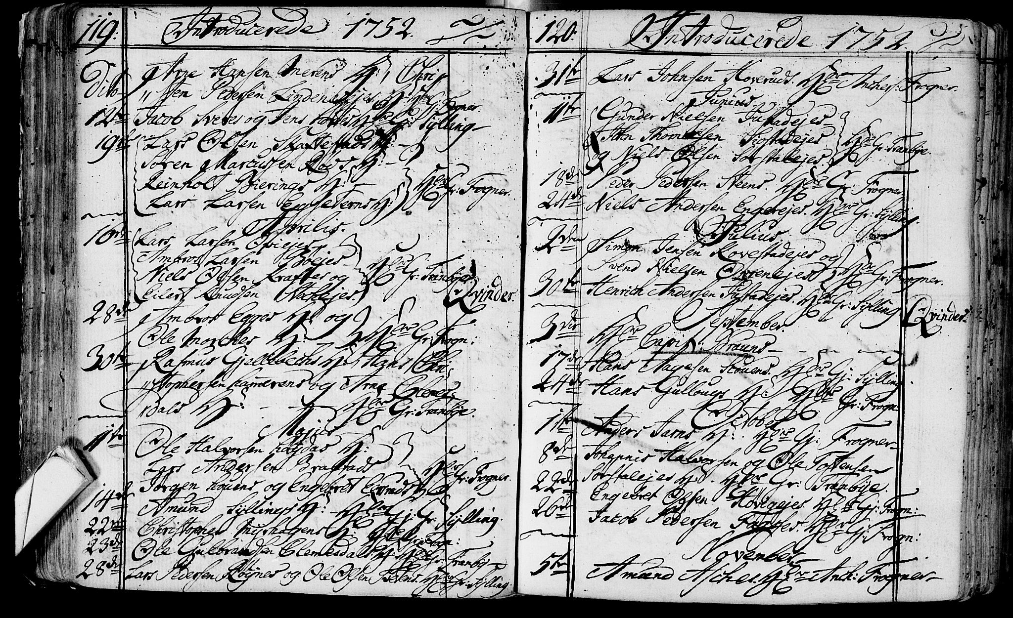 Lier kirkebøker, AV/SAKO-A-230/F/Fa/L0004: Parish register (official) no. I 4, 1749-1764, p. 119-120