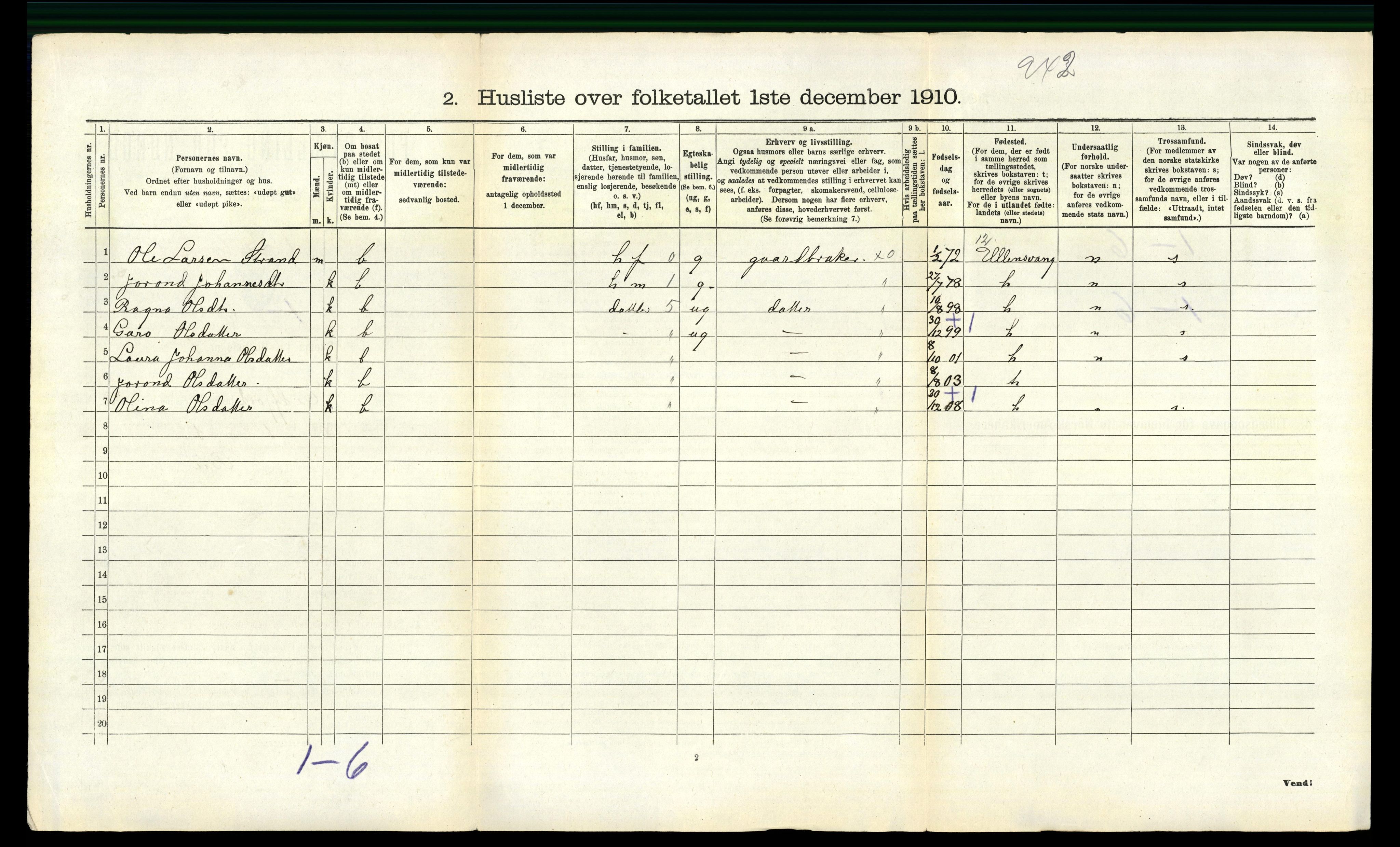 RA, 1910 census for Eidfjord, 1910, p. 230