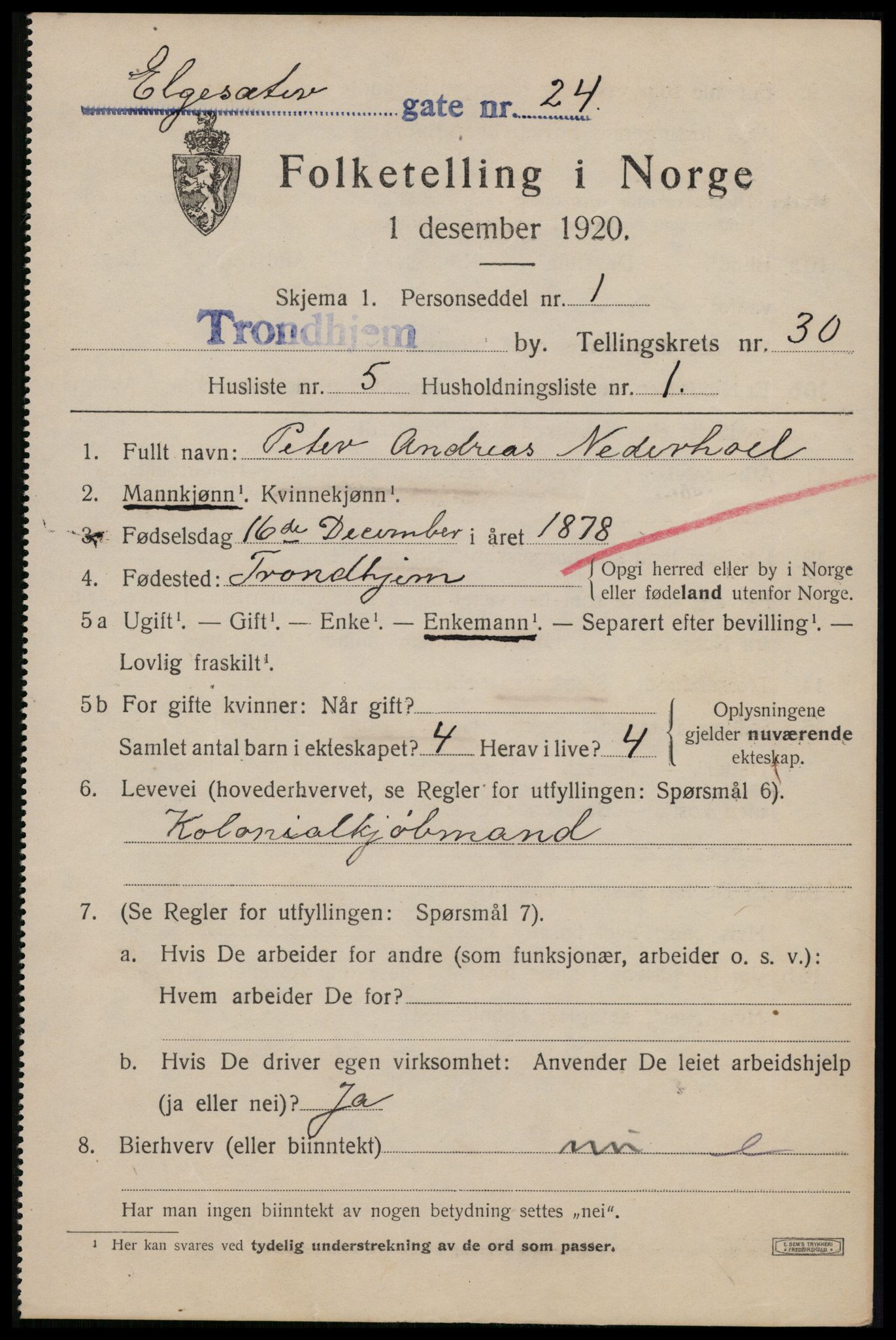 SAT, 1920 census for Trondheim, 1920, p. 73728