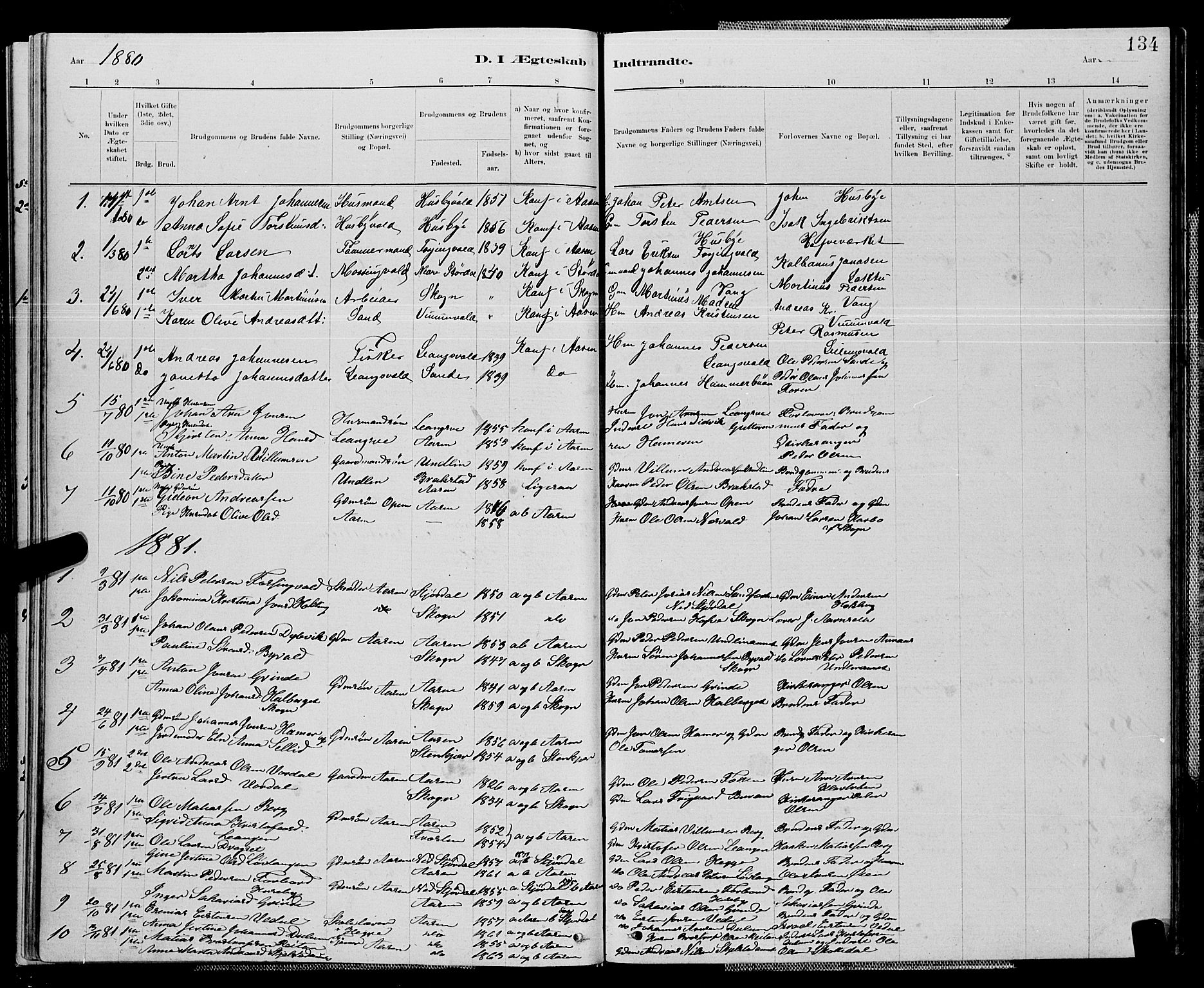 Ministerialprotokoller, klokkerbøker og fødselsregistre - Nord-Trøndelag, SAT/A-1458/714/L0134: Parish register (copy) no. 714C03, 1878-1898, p. 134