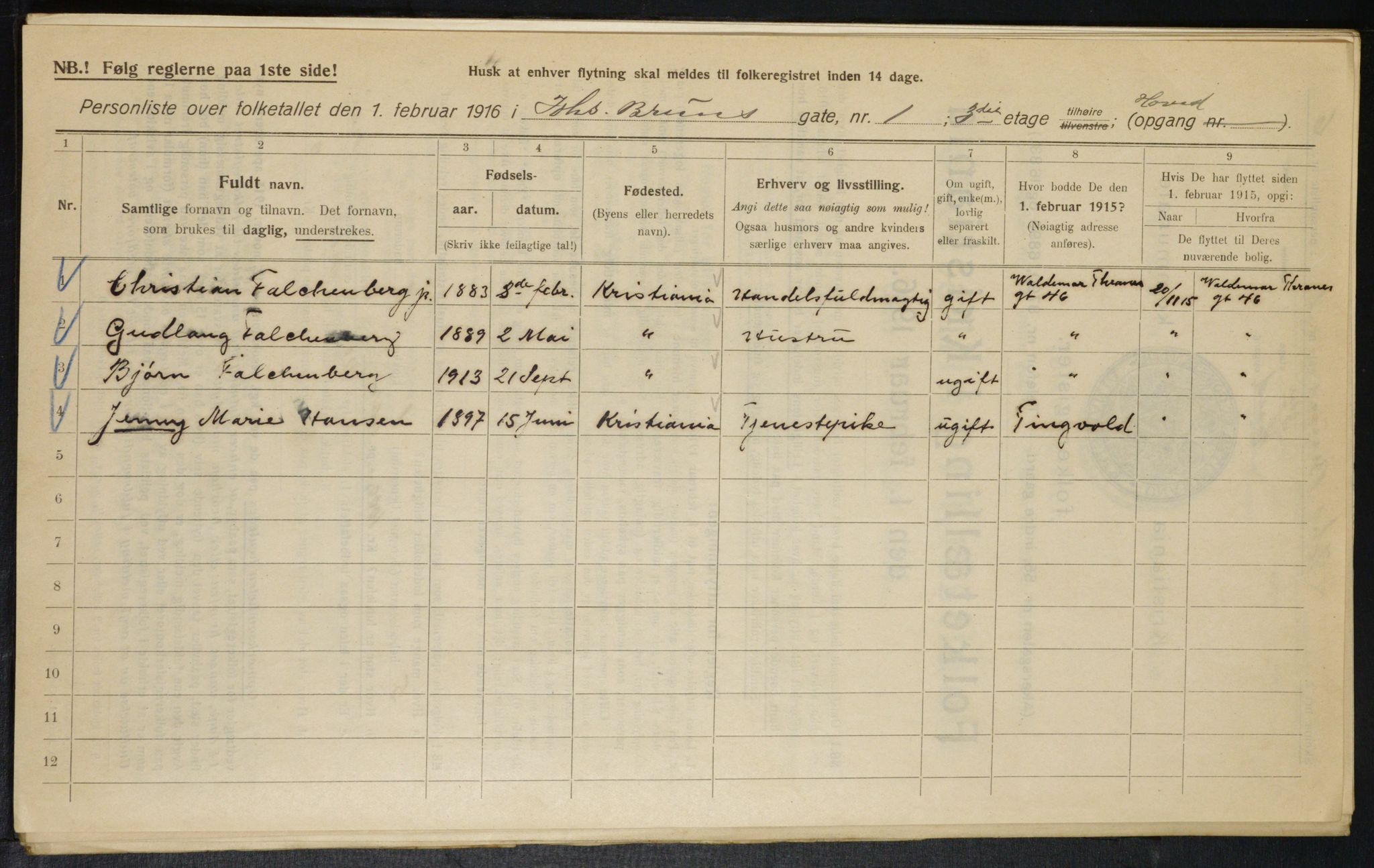 OBA, Municipal Census 1916 for Kristiania, 1916, p. 48107