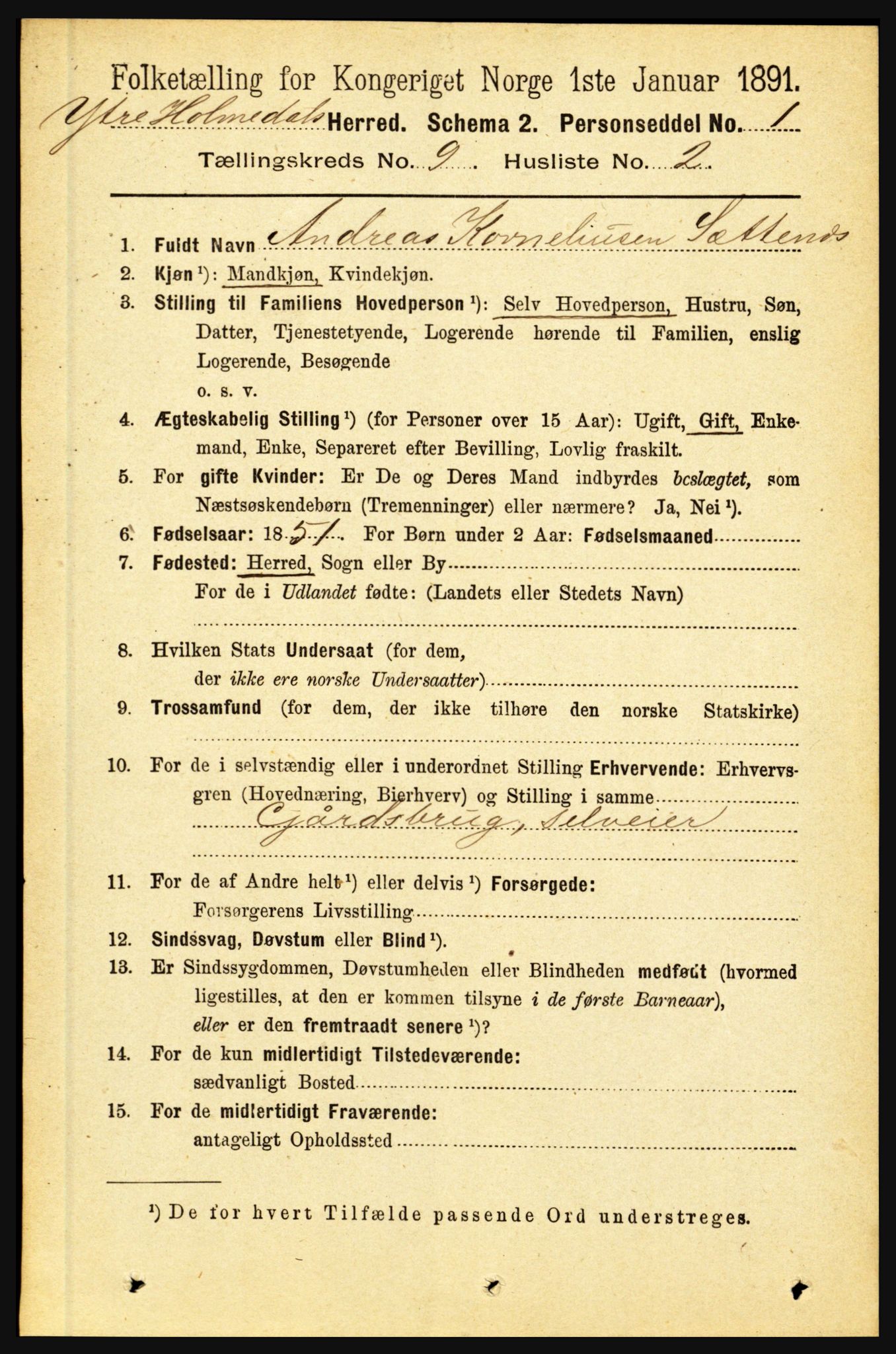 RA, 1891 census for 1429 Ytre Holmedal, 1891, p. 2046