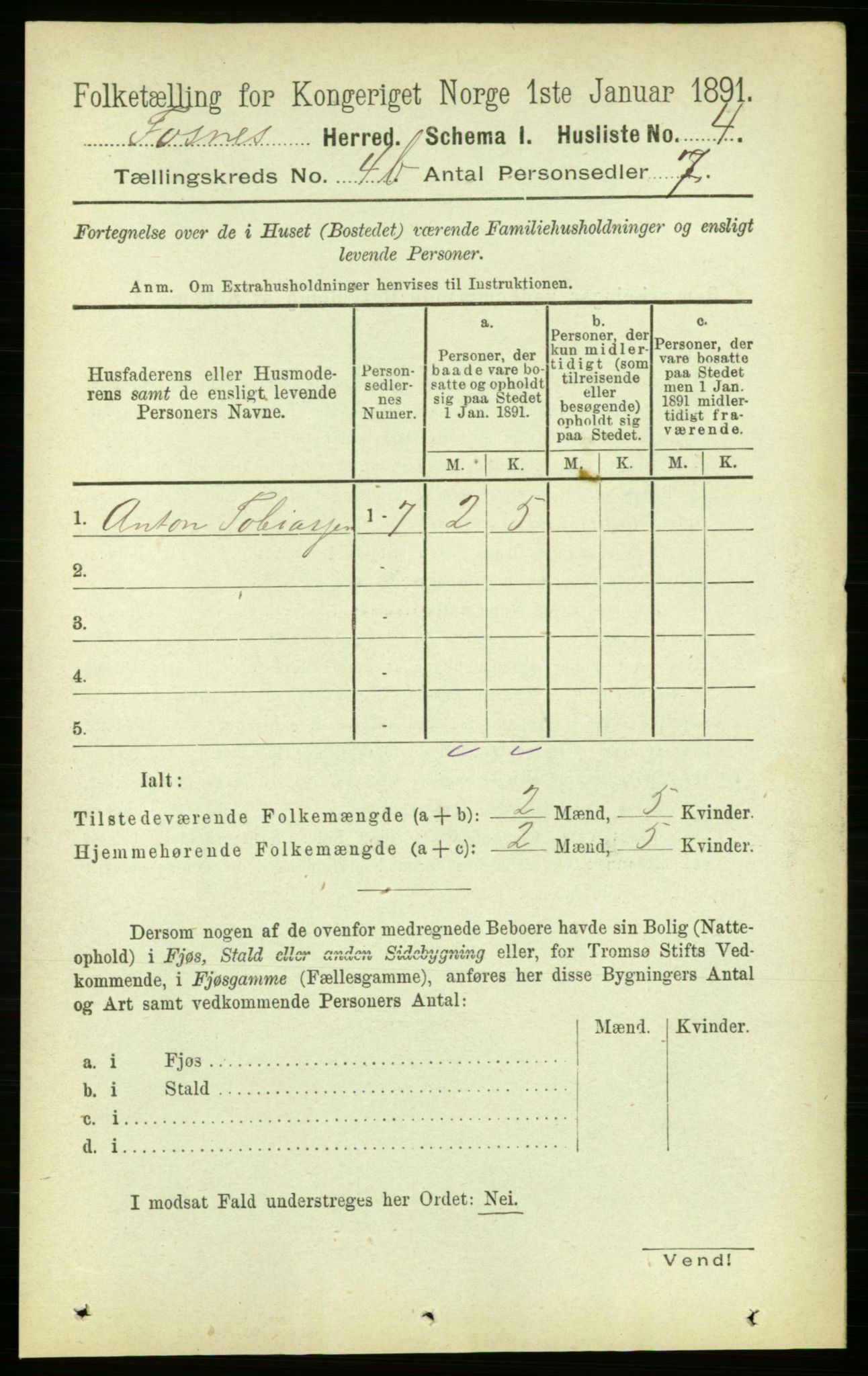 RA, 1891 census for 1748 Fosnes, 1891, p. 1684