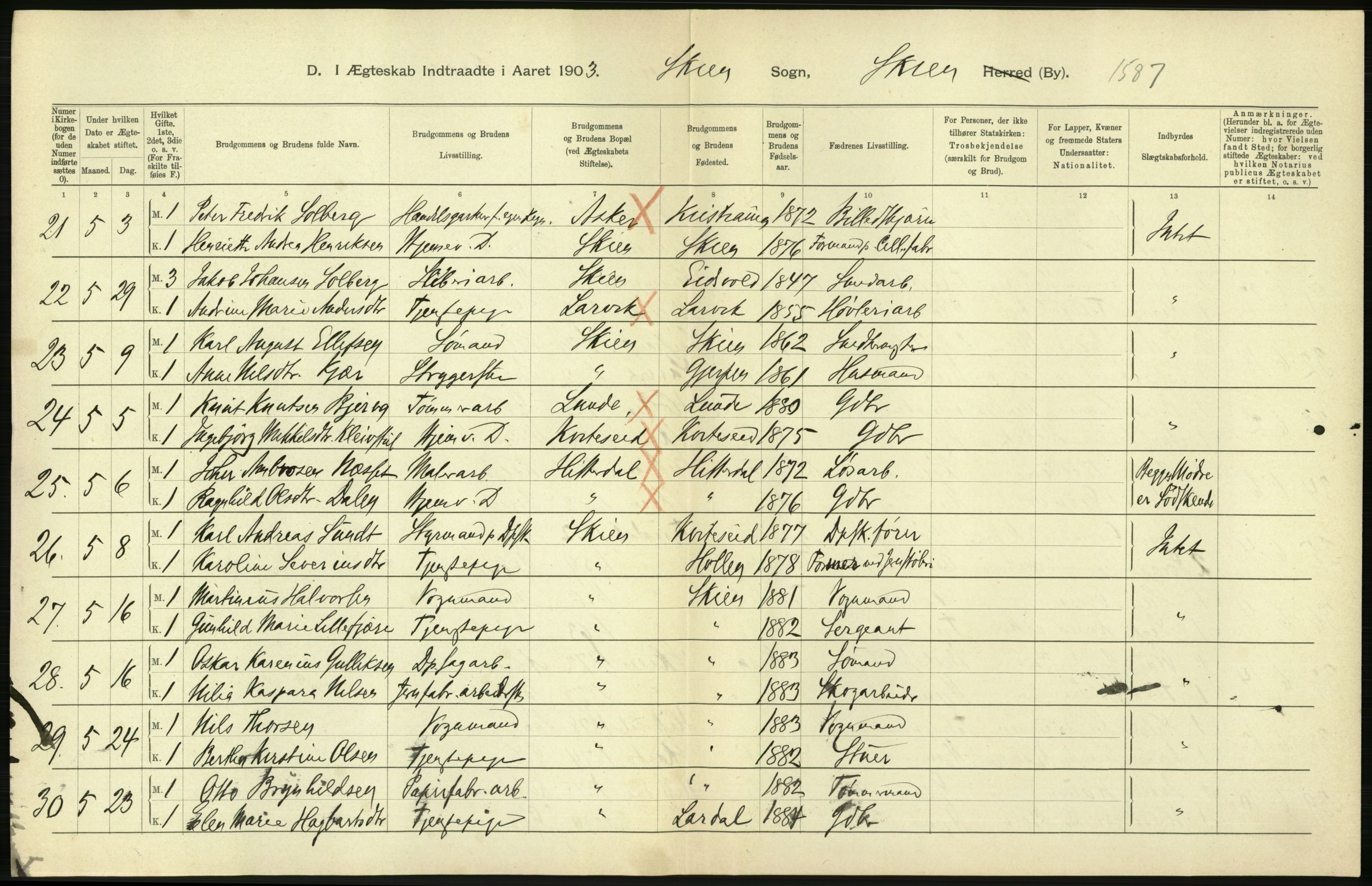 Statistisk sentralbyrå, Sosiodemografiske emner, Befolkning, AV/RA-S-2228/D/Df/Dfa/Dfaa/L0009: Bratsberg amt: Fødte, gifte, døde, 1903, p. 474