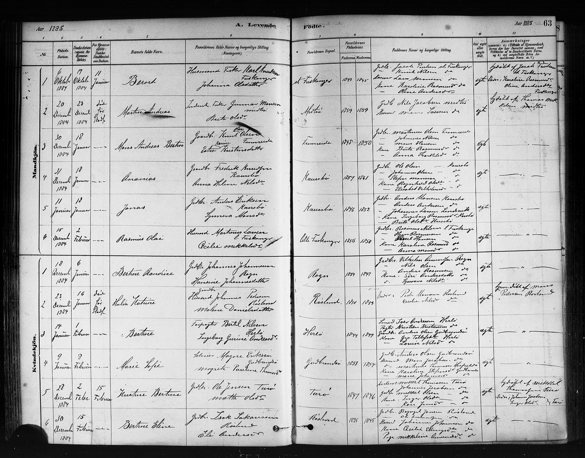 Herdla Sokneprestembete, SAB/A-75701/H/Haa: Parish register (official) no. A 3, 1878-1890, p. 63