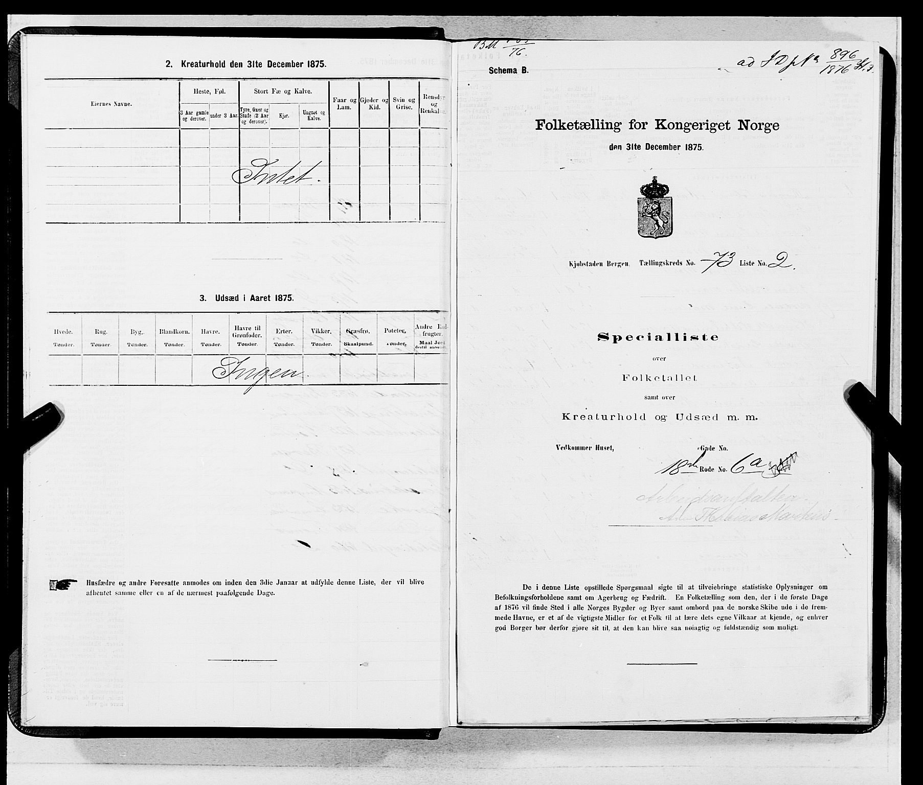 SAB, 1875 census for 1301 Bergen, 1875, p. 3885