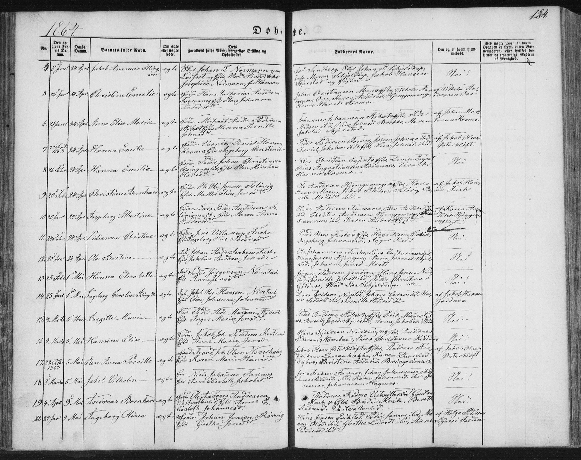 Ministerialprotokoller, klokkerbøker og fødselsregistre - Nordland, AV/SAT-A-1459/852/L0738: Parish register (official) no. 852A08, 1849-1865, p. 124