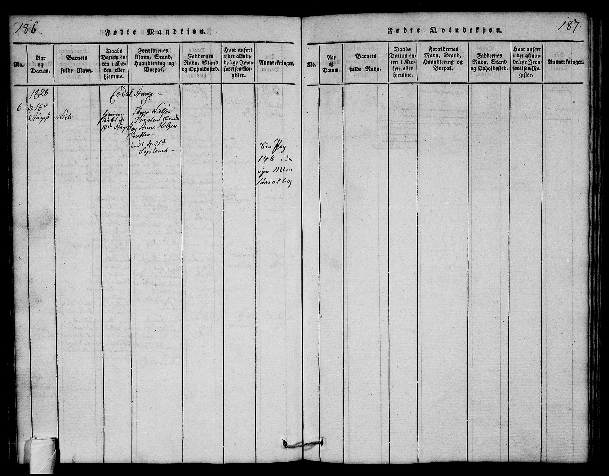 Andebu kirkebøker, AV/SAKO-A-336/G/Ga/L0001: Parish register (copy) no. I 1 /3, 1815-1823, p. 186-187