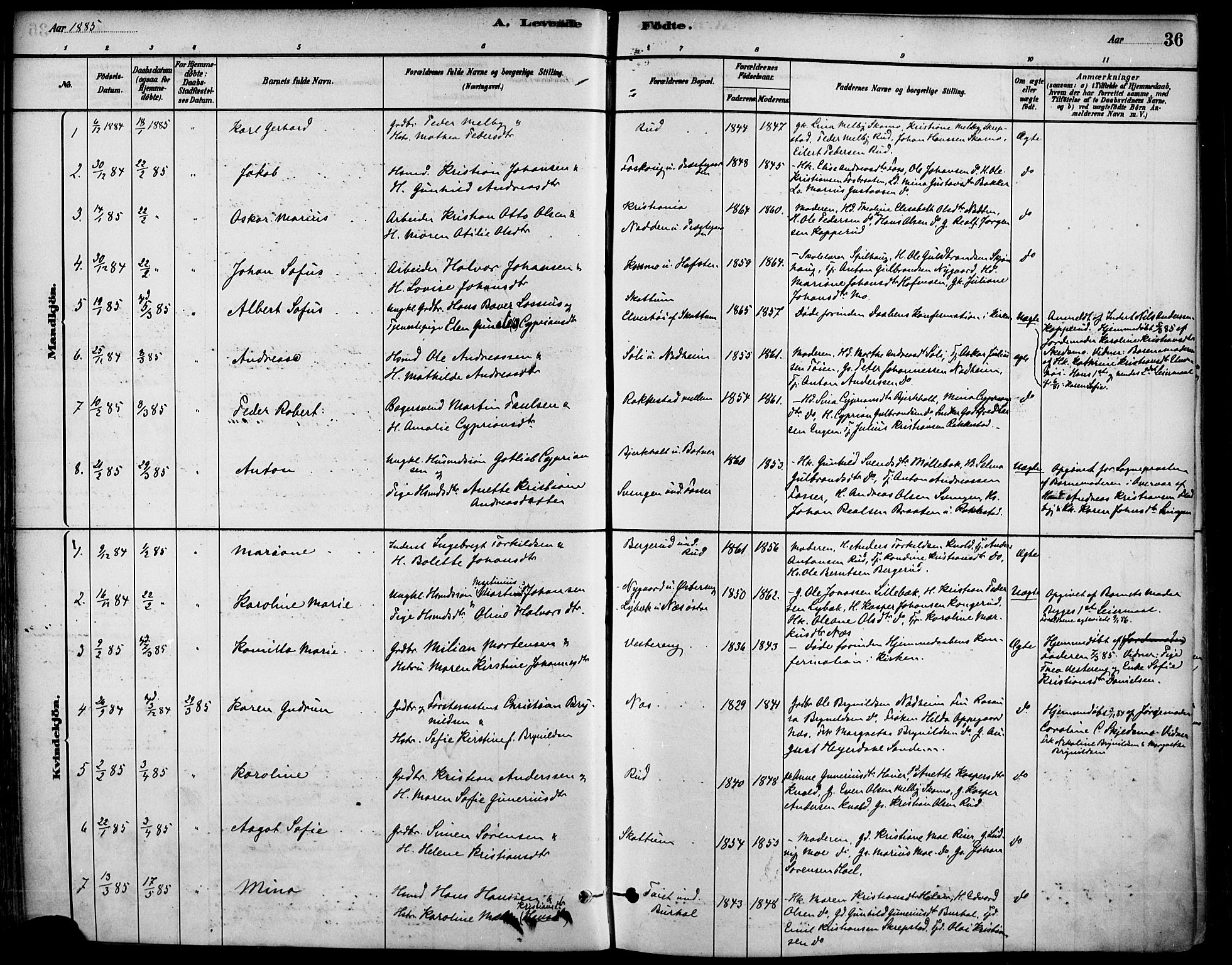 Høland prestekontor Kirkebøker, SAO/A-10346a/F/Fa/L0013: Parish register (official) no. I 13, 1880-1897, p. 36