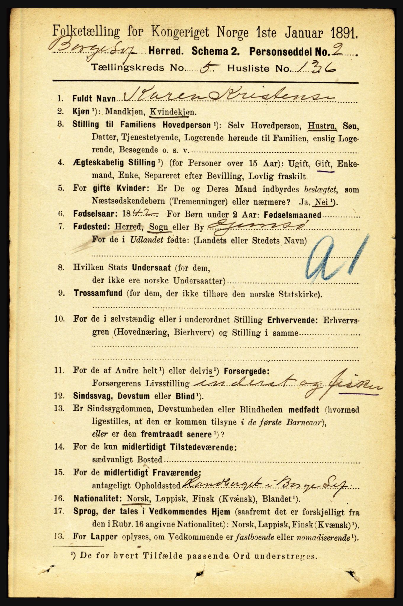 RA, 1891 census for 1862 Borge, 1891, p. 3870