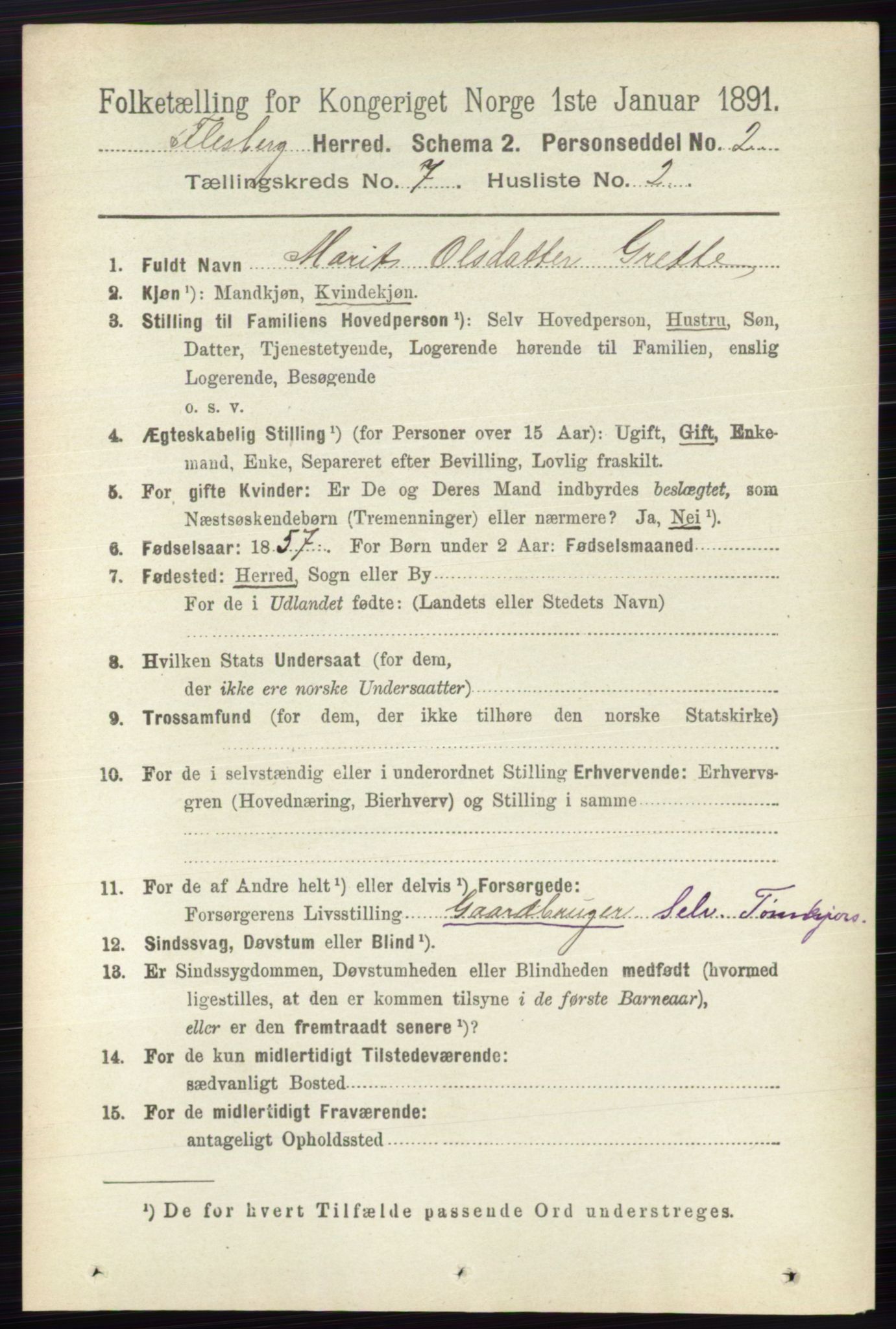 RA, 1891 census for 0631 Flesberg, 1891, p. 1174