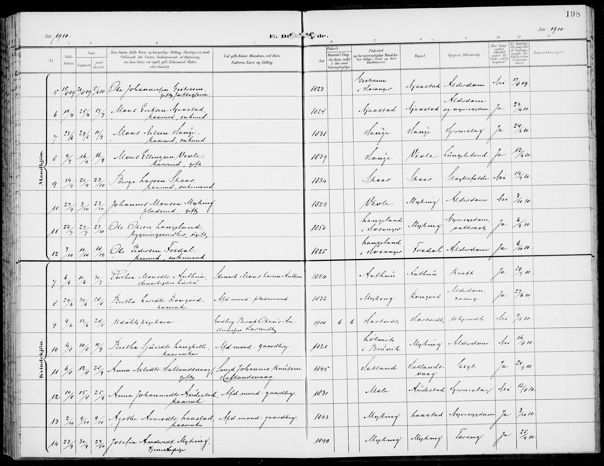 Haus sokneprestembete, AV/SAB-A-75601/H/Haa: Parish register (official) no. C  2, 1900-1915, p. 198