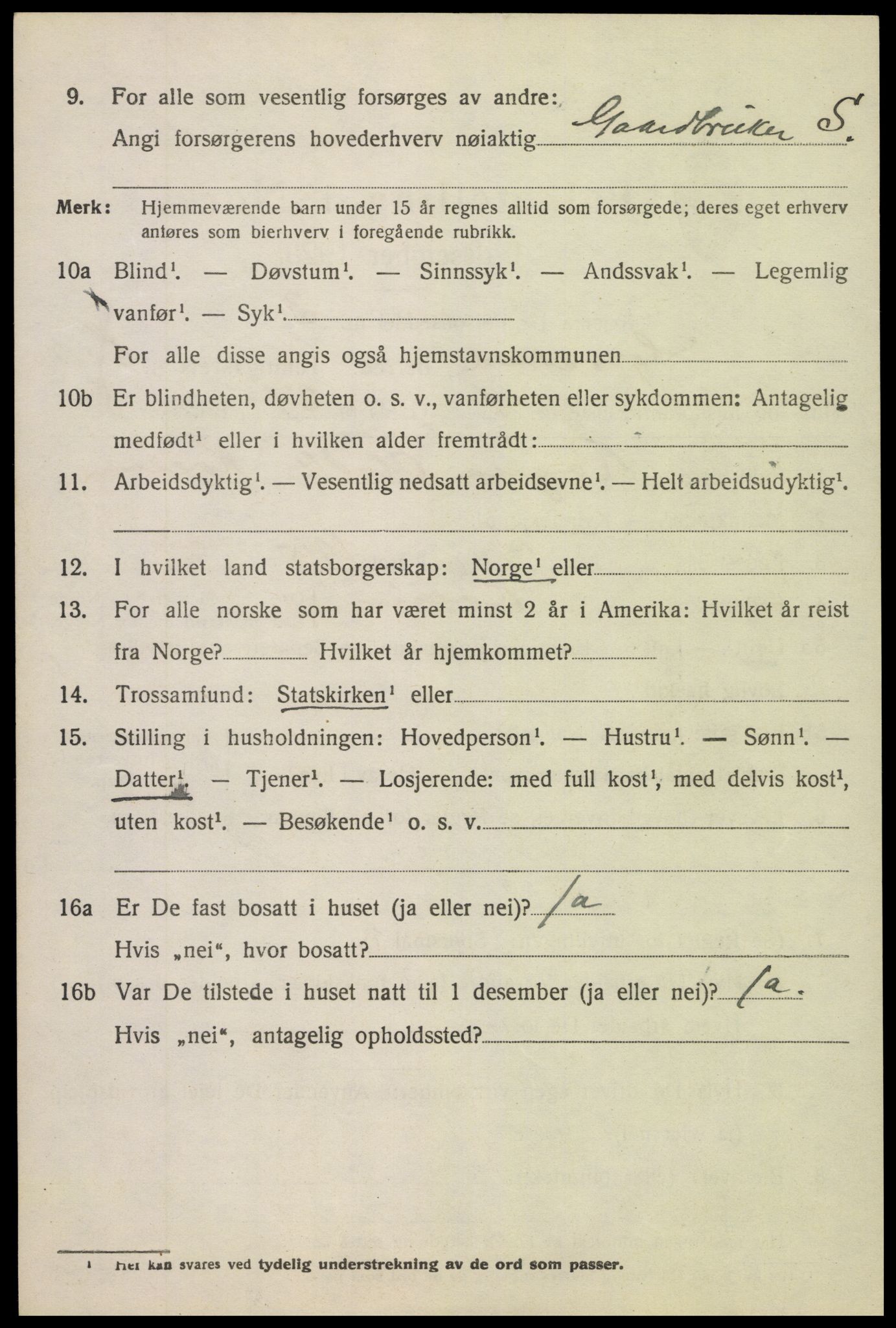 SAK, 1920 census for Gjerstad, 1920, p. 3266