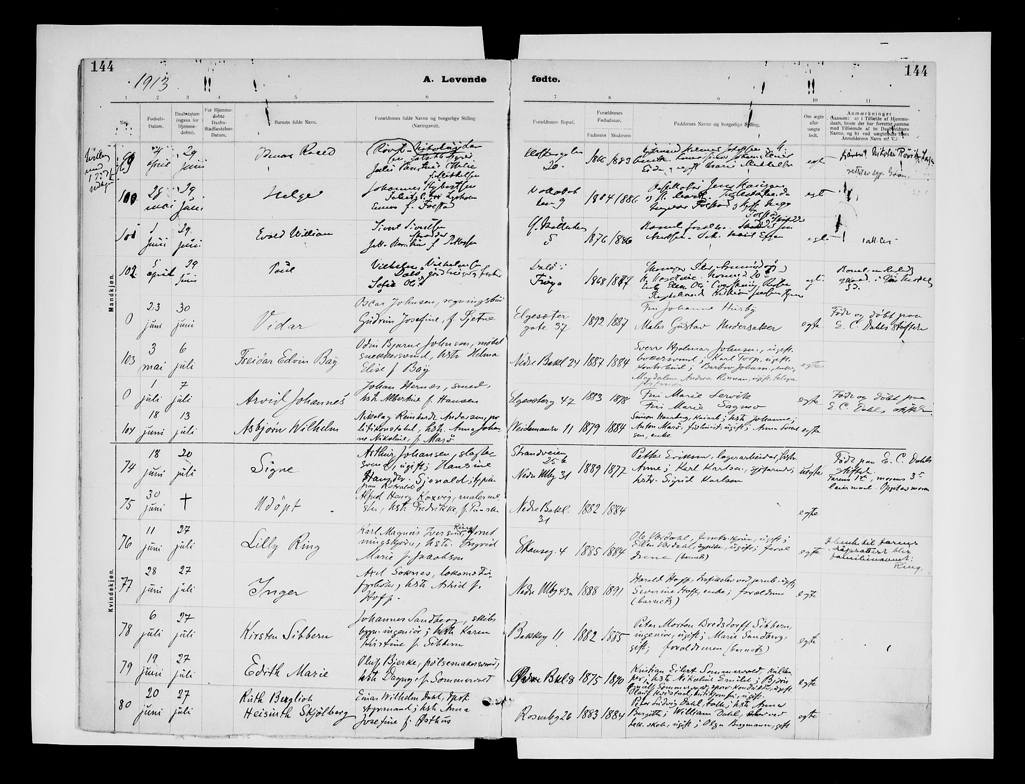 Ministerialprotokoller, klokkerbøker og fødselsregistre - Sør-Trøndelag, SAT/A-1456/604/L0203: Parish register (official) no. 604A23, 1908-1916, p. 144