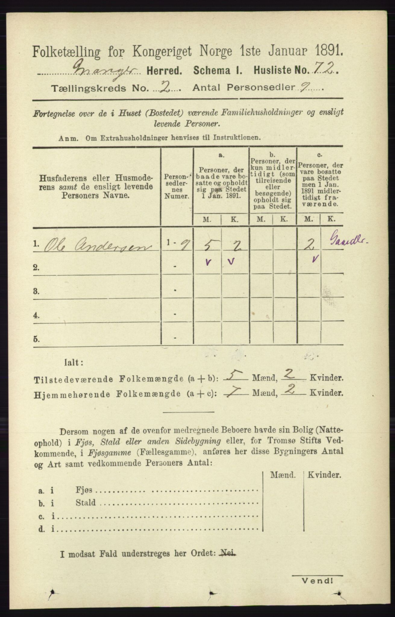 RA, 1891 census for 1261 Manger, 1891, p. 749