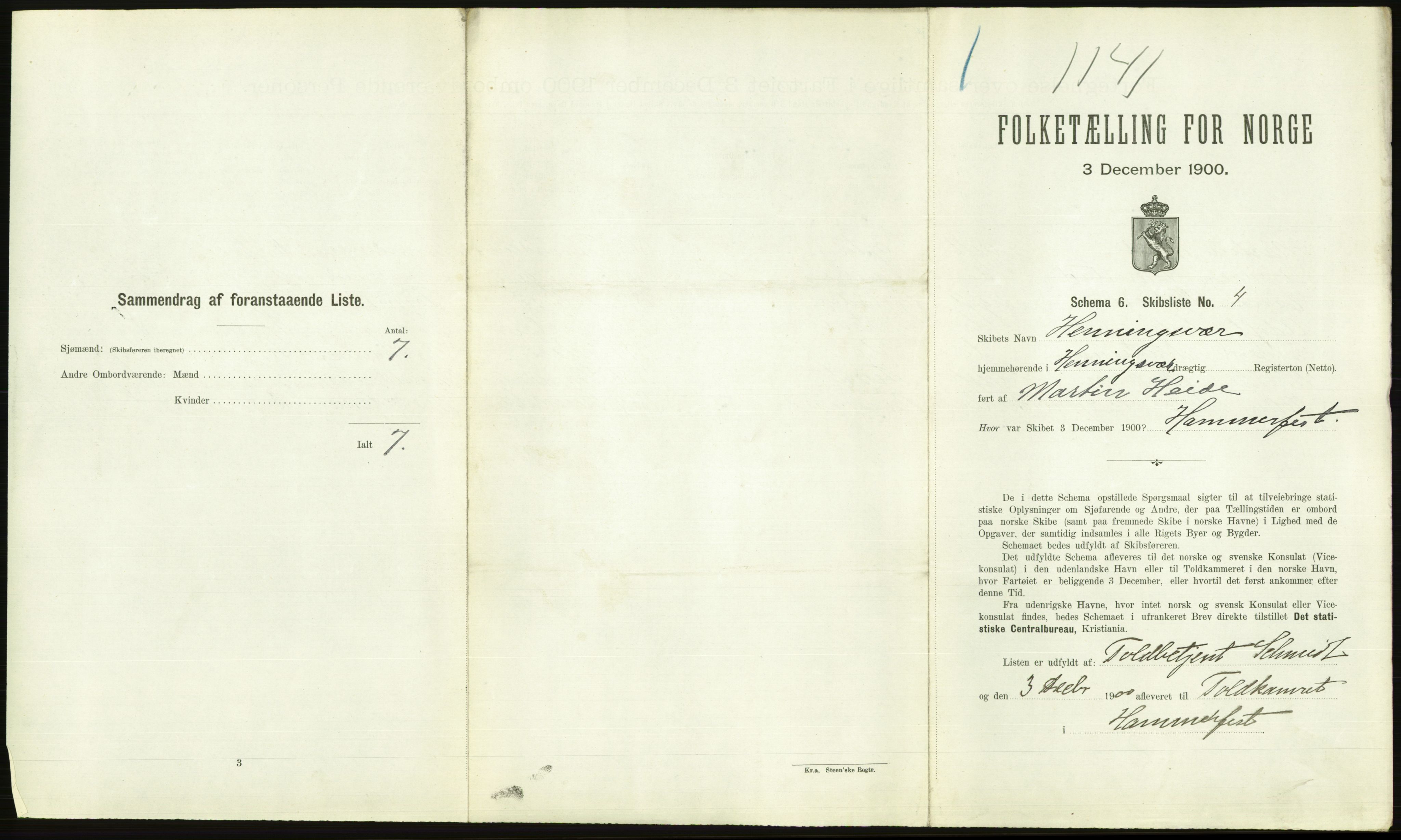 RA, 1900 Census - ship lists from ships in Norwegian harbours, harbours abroad and at sea, 1900, p. 2761