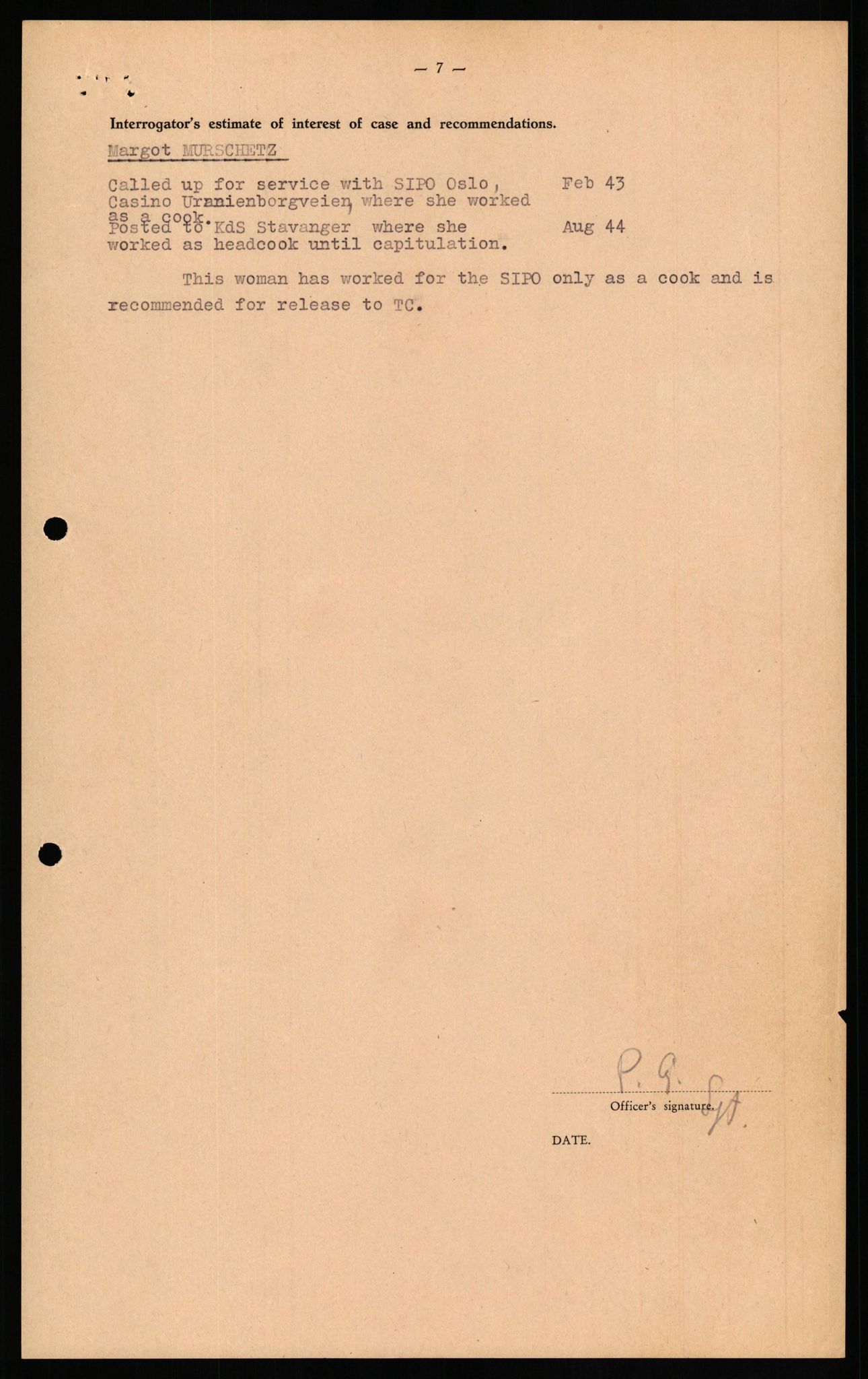 Forsvaret, Forsvarets overkommando II, RA/RAFA-3915/D/Db/L0022: CI Questionaires. Tyske okkupasjonsstyrker i Norge. Tyskere., 1945-1946, p. 458