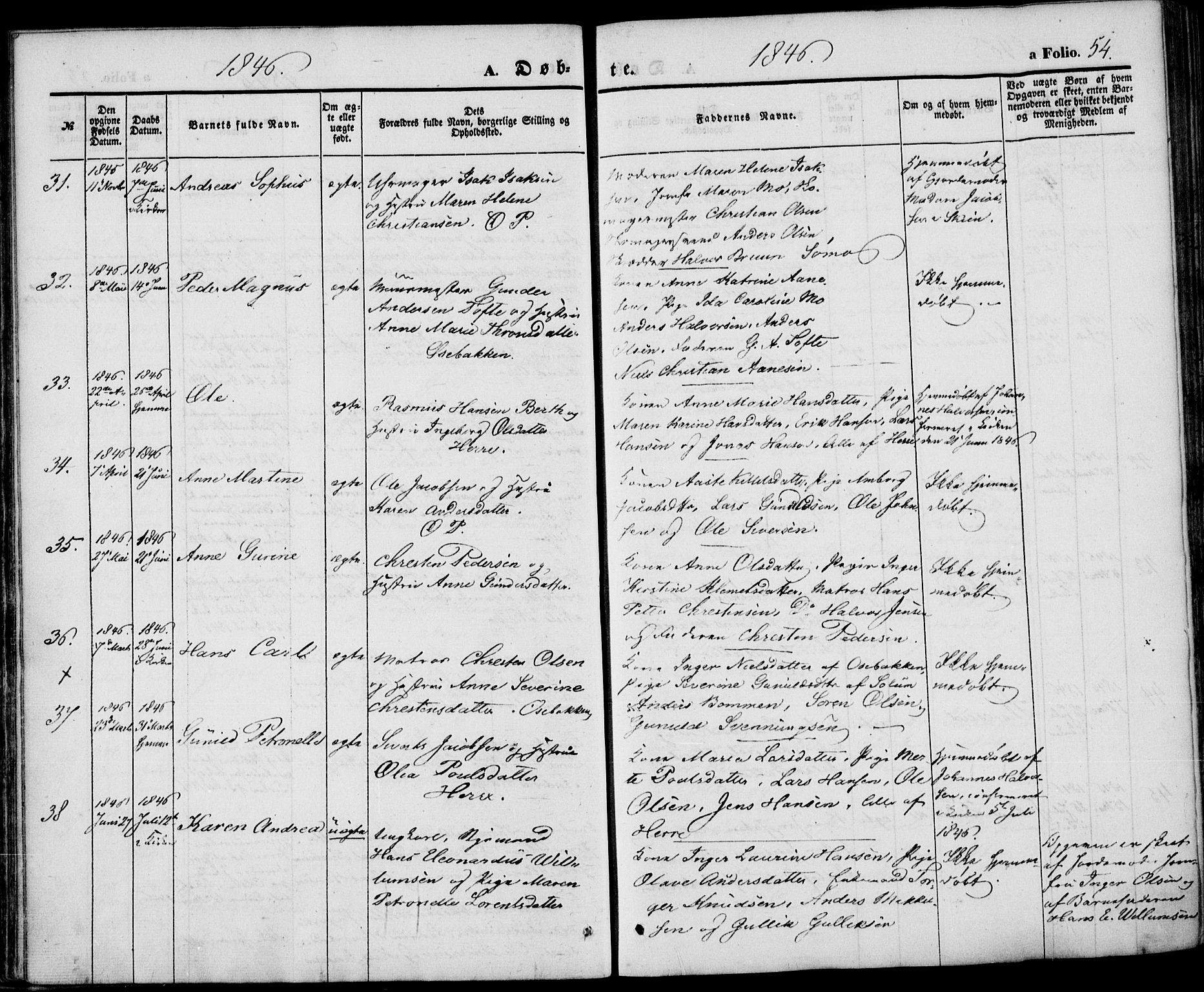 Porsgrunn kirkebøker , AV/SAKO-A-104/F/Fa/L0006: Parish register (official) no. 6, 1841-1857, p. 54