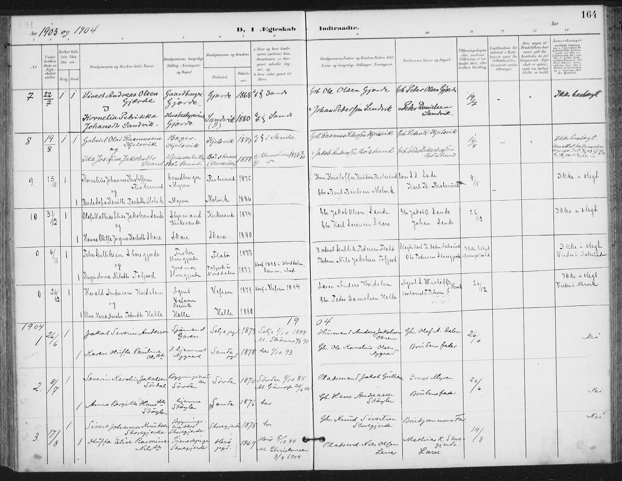 Ministerialprotokoller, klokkerbøker og fødselsregistre - Møre og Romsdal, AV/SAT-A-1454/503/L0038: Parish register (official) no. 503A06, 1901-1917, p. 164