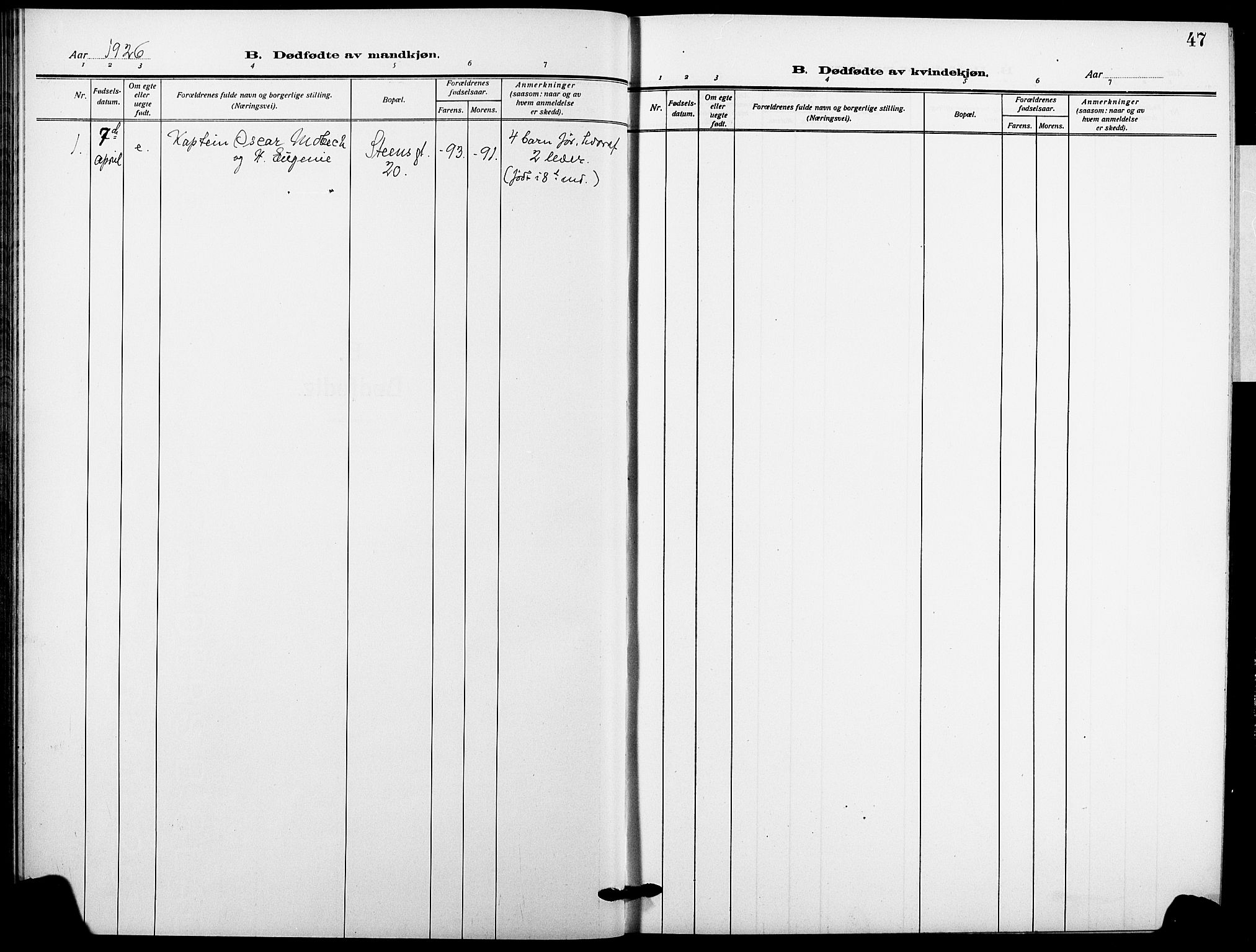 Garnisonsmenigheten Kirkebøker, SAO/A-10846/F/Fa/L0016: Parish register (official) no. 16, 1922-1930, p. 47