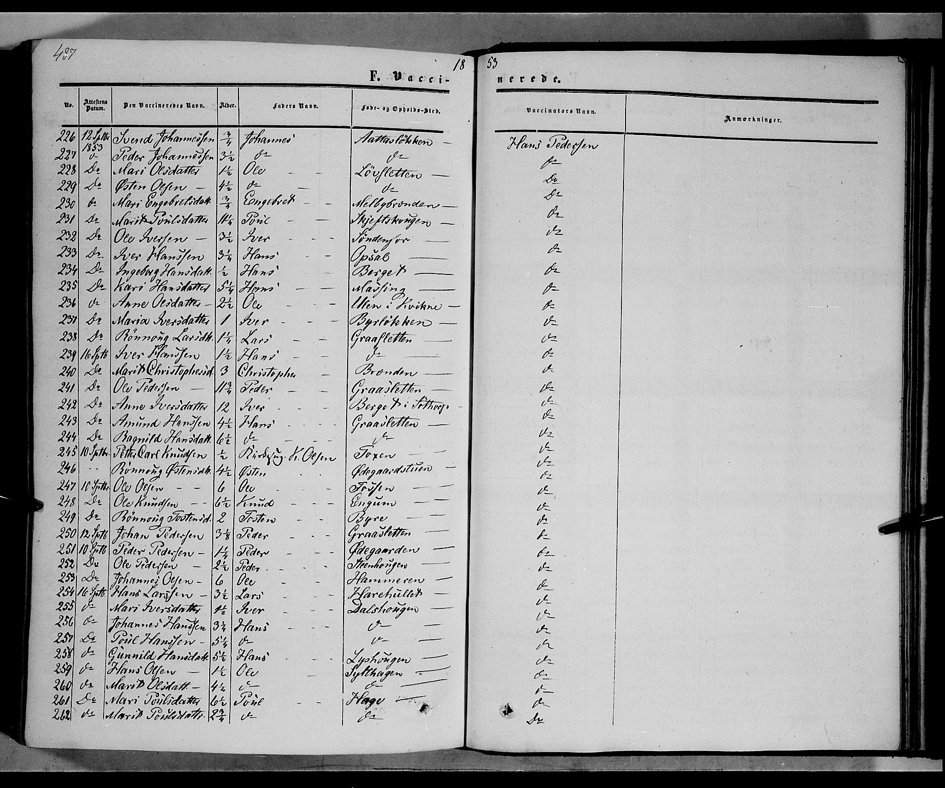 Nord-Fron prestekontor, AV/SAH-PREST-080/H/Ha/Haa/L0001: Parish register (official) no. 1, 1851-1864, p. 487