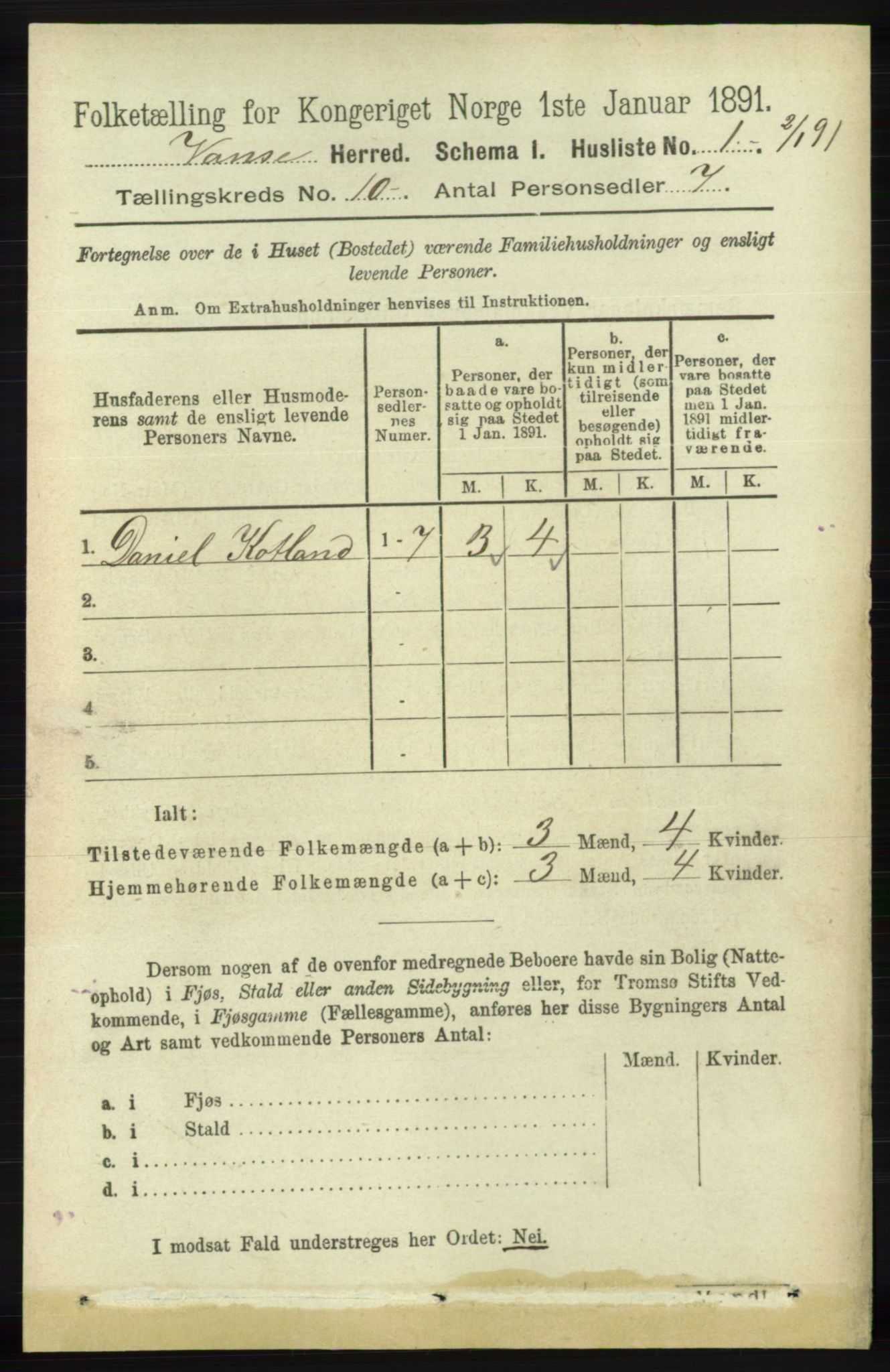RA, 1891 census for 1041 Vanse, 1891, p. 5539