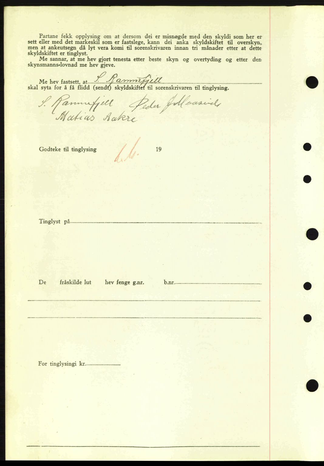 Nordre Sunnmøre sorenskriveri, AV/SAT-A-0006/1/2/2C/2Ca: Mortgage book no. A17, 1943-1944, Diary no: : 1598/1943