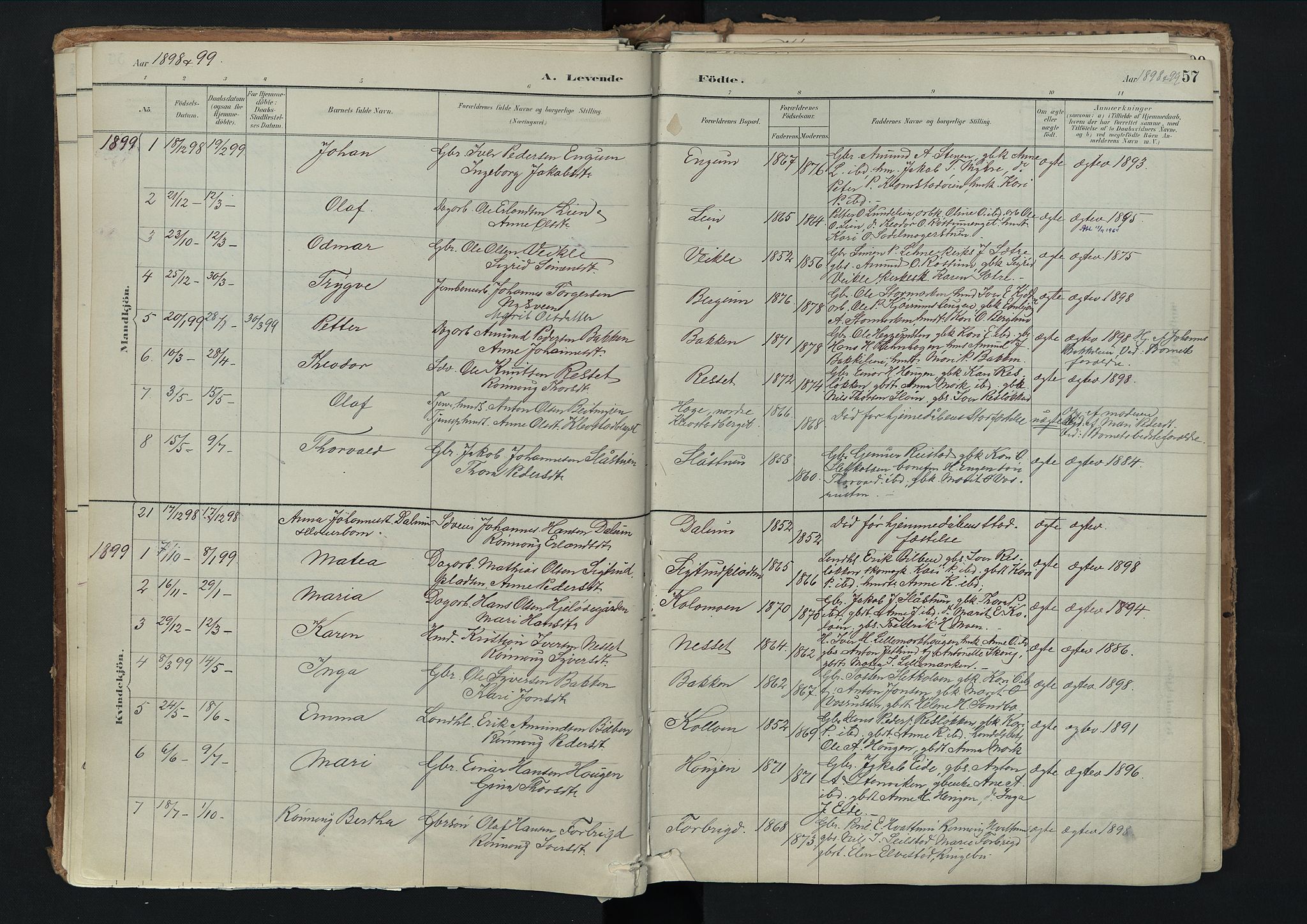 Nord-Fron prestekontor, SAH/PREST-080/H/Ha/Haa/L0003: Parish register (official) no. 3, 1884-1914, p. 57