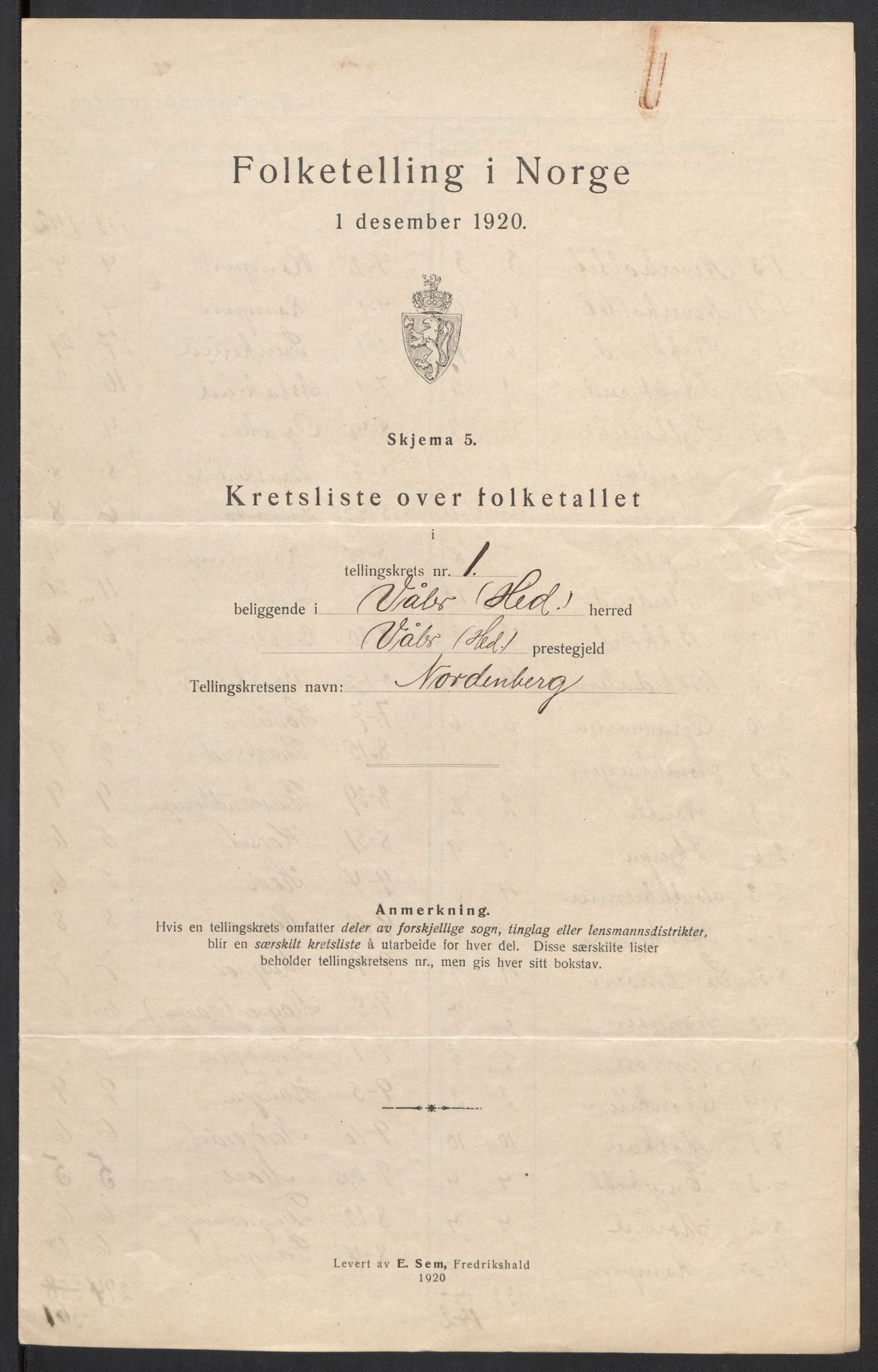 SAH, 1920 census for Våler (Hedmark), 1920, p. 7