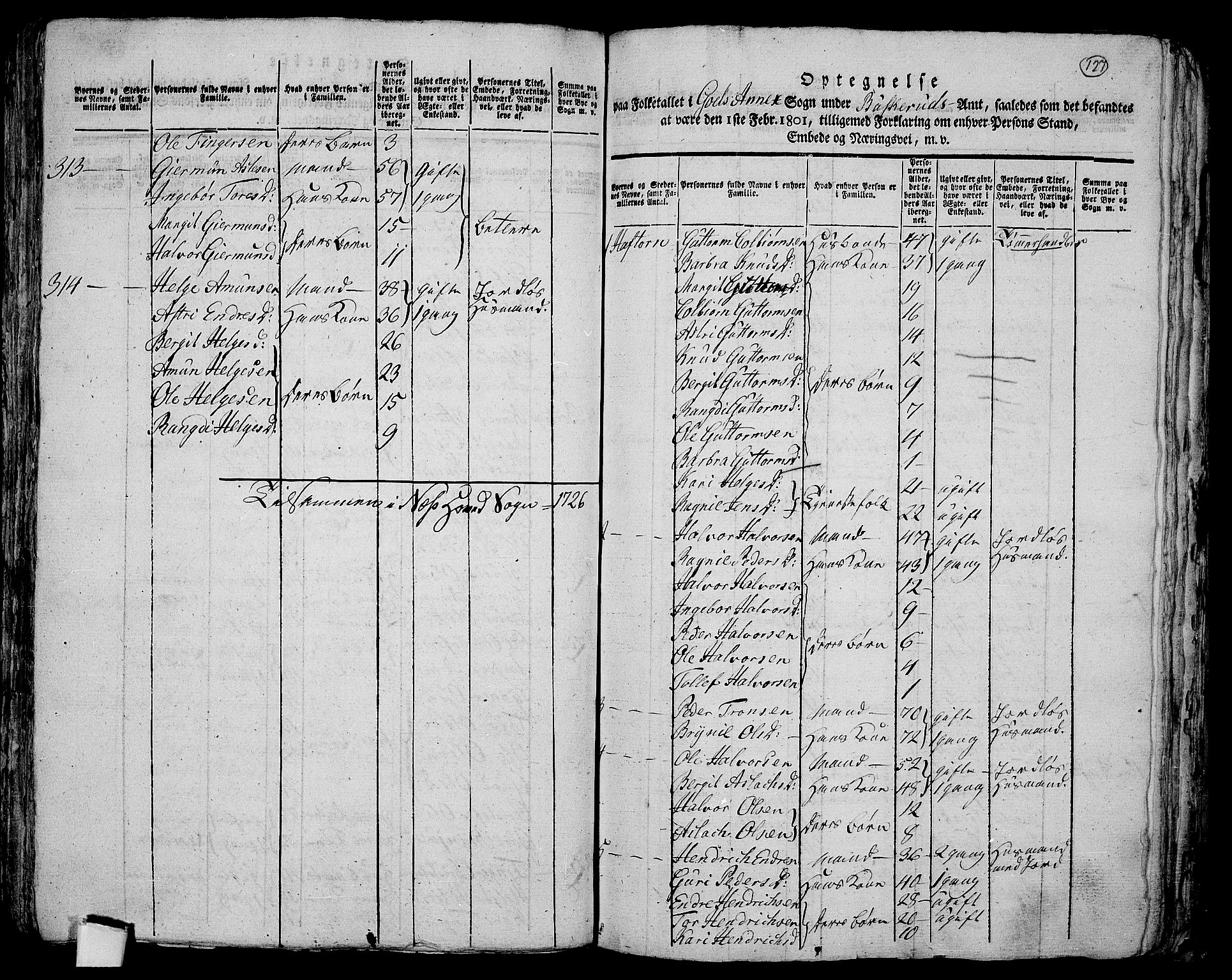 RA, 1801 census for 0616P Nes, 1801, p. 126b-127a