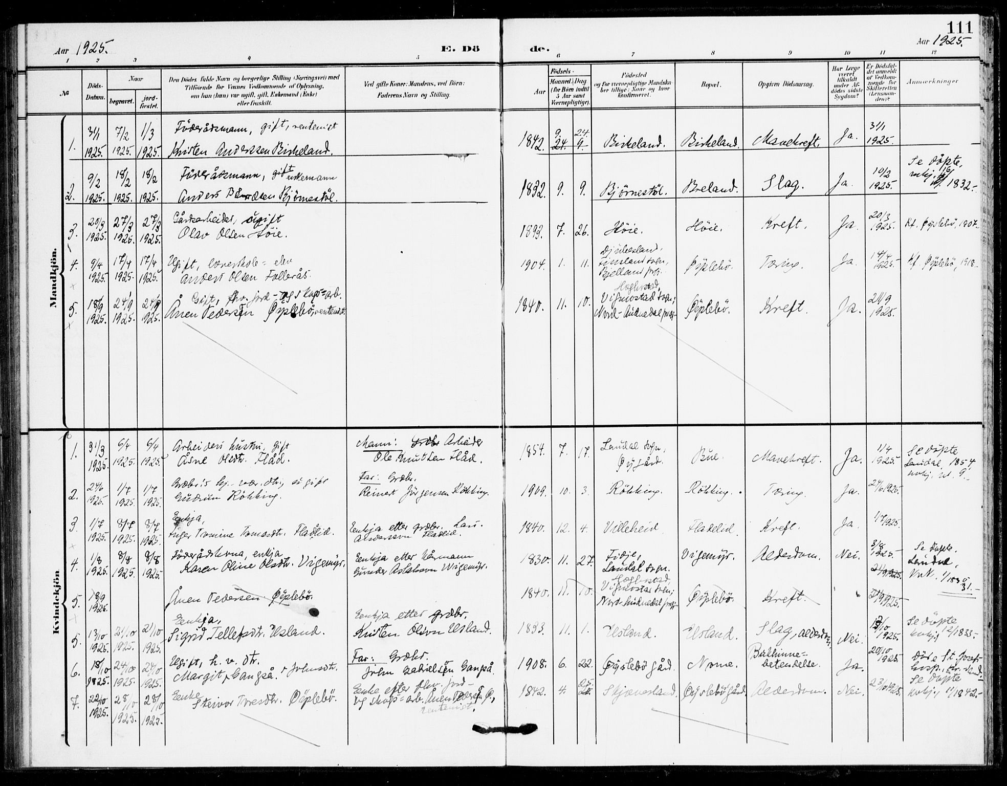 Holum sokneprestkontor, SAK/1111-0022/F/Fa/Fac/L0005: Parish register (official) no. A 5, 1908-1930, p. 111