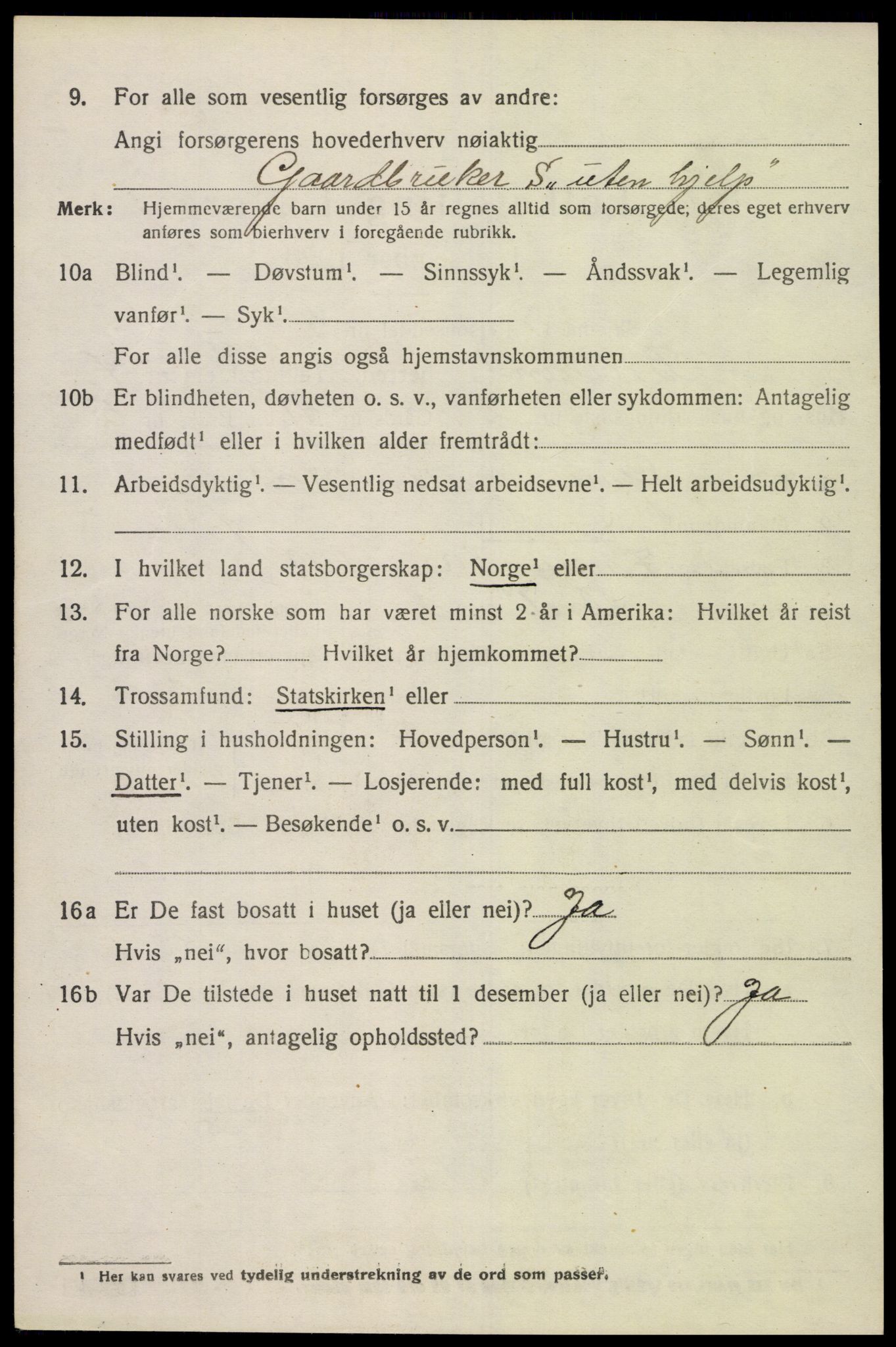 SAK, 1920 census for Bjelland, 1920, p. 2070