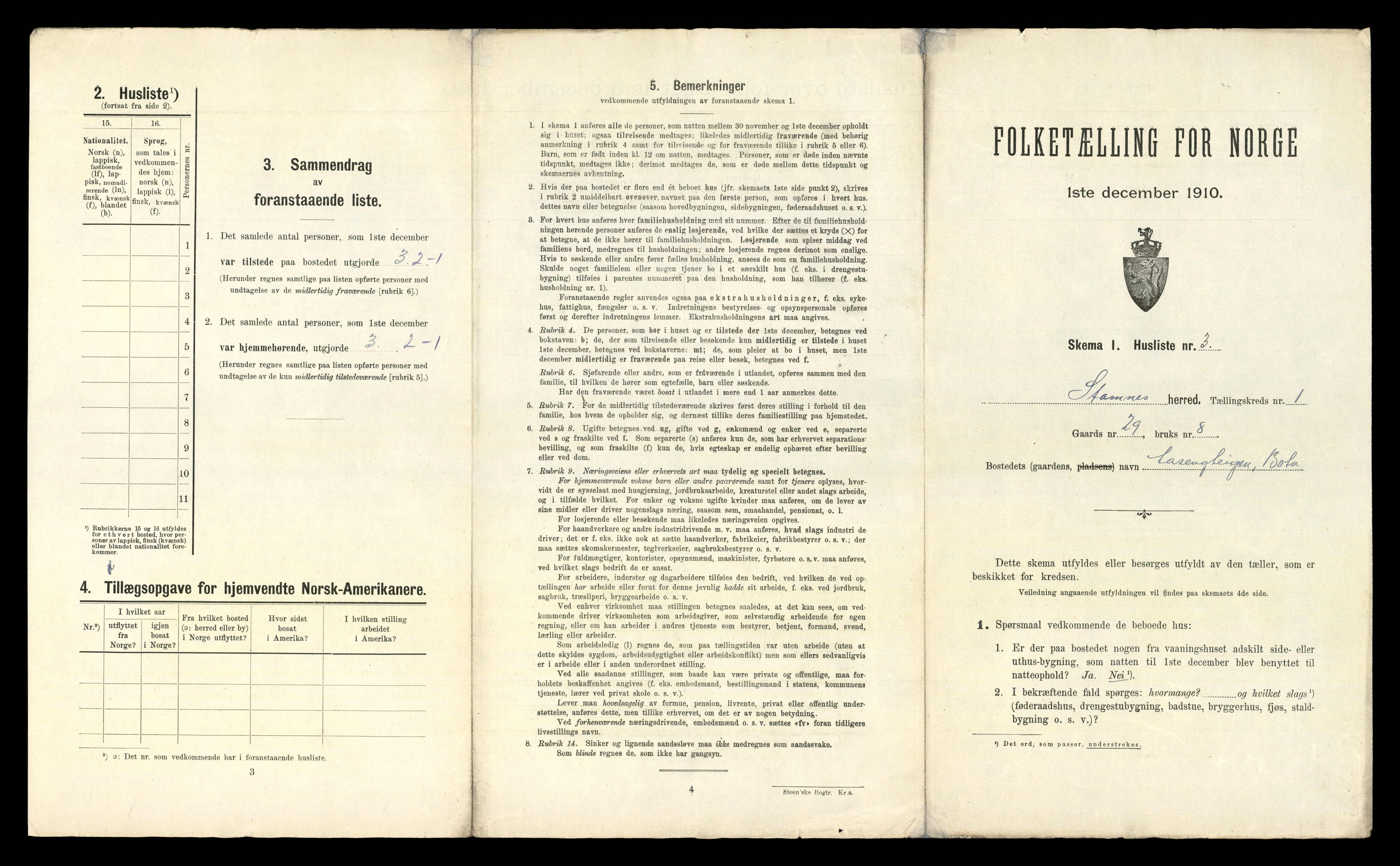 RA, 1910 census for Stamnes, 1910, p. 42