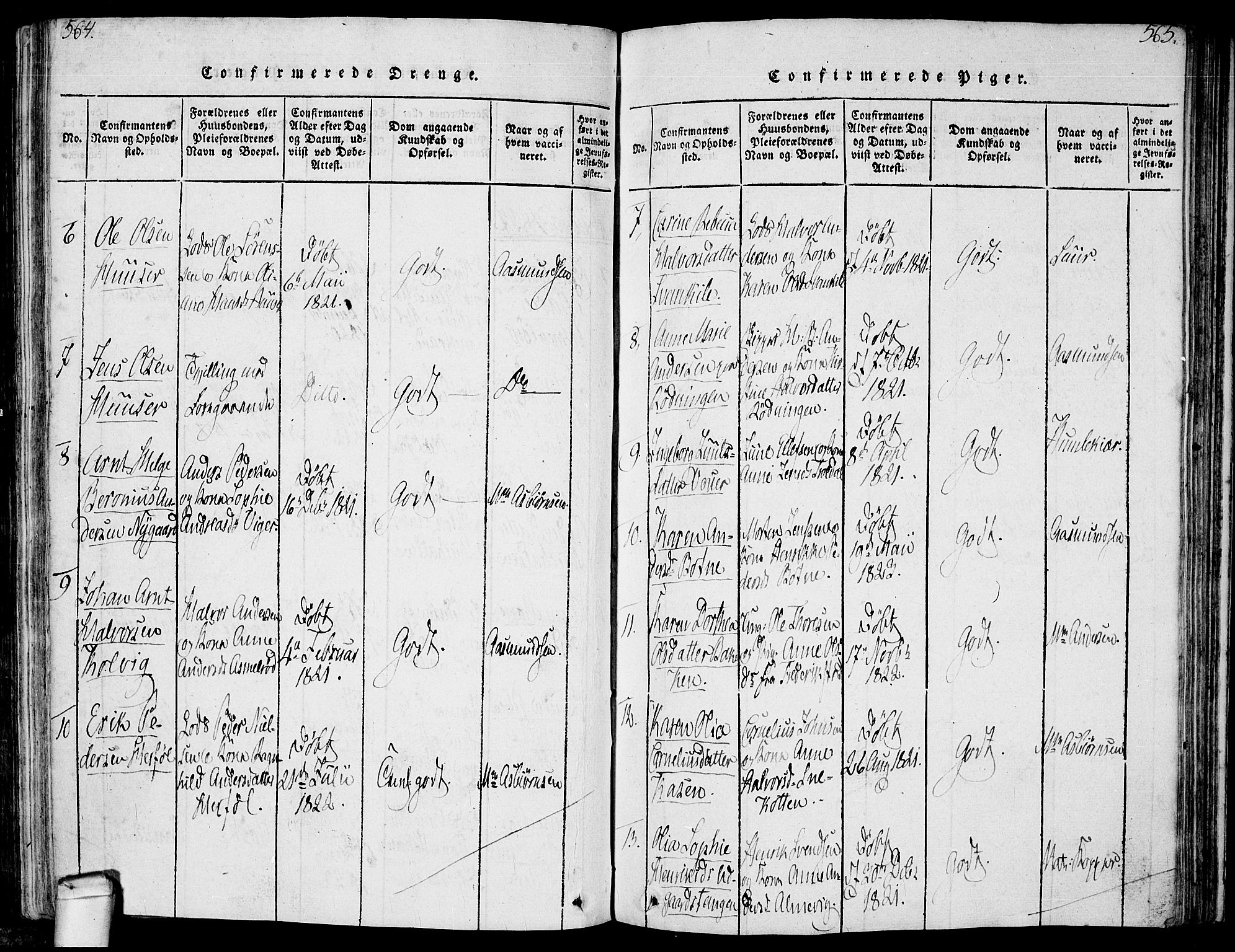 Hvaler prestekontor Kirkebøker, SAO/A-2001/F/Fa/L0005: Parish register (official) no. I 5, 1816-1845, p. 564-565