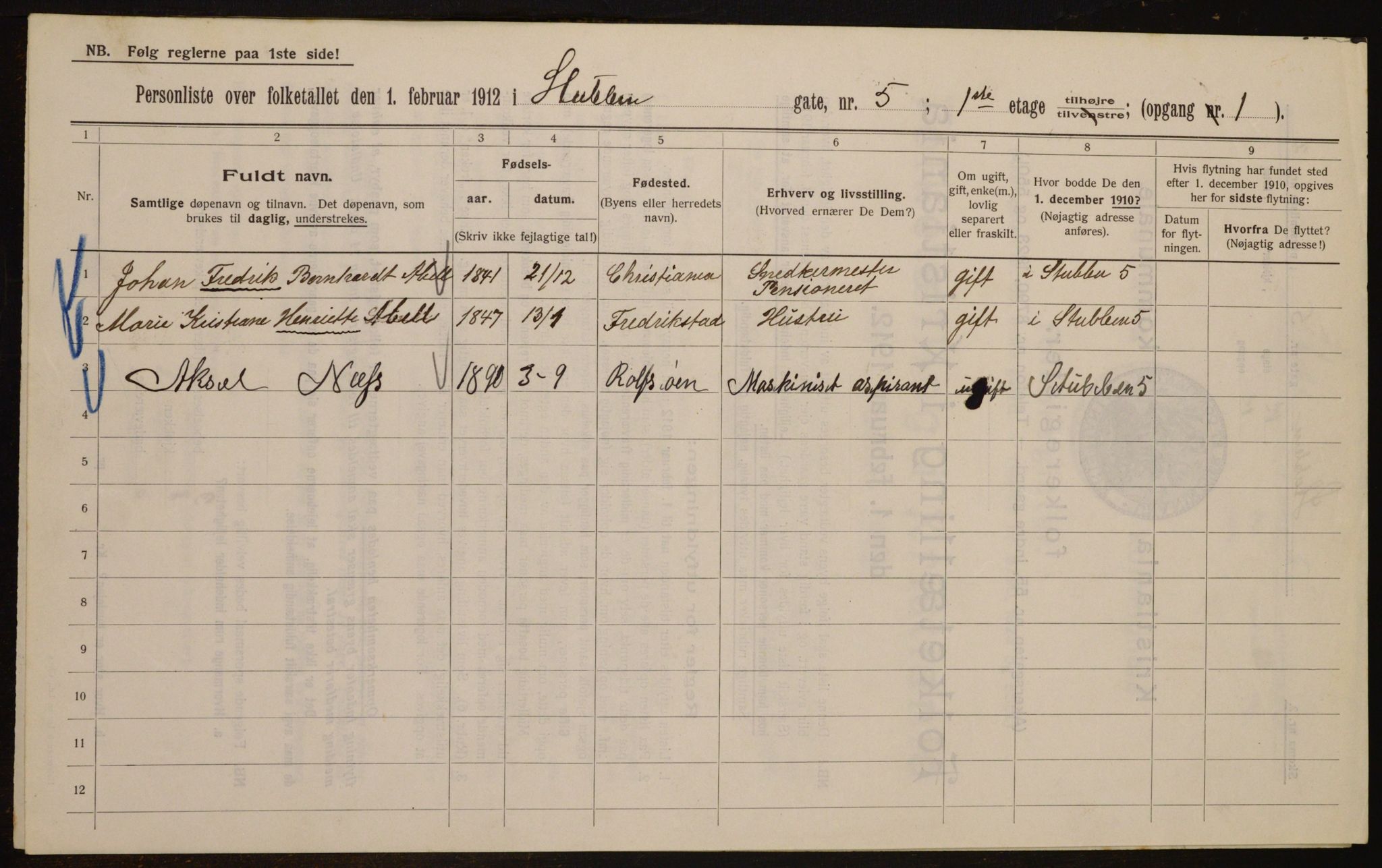 OBA, Municipal Census 1912 for Kristiania, 1912, p. 104525