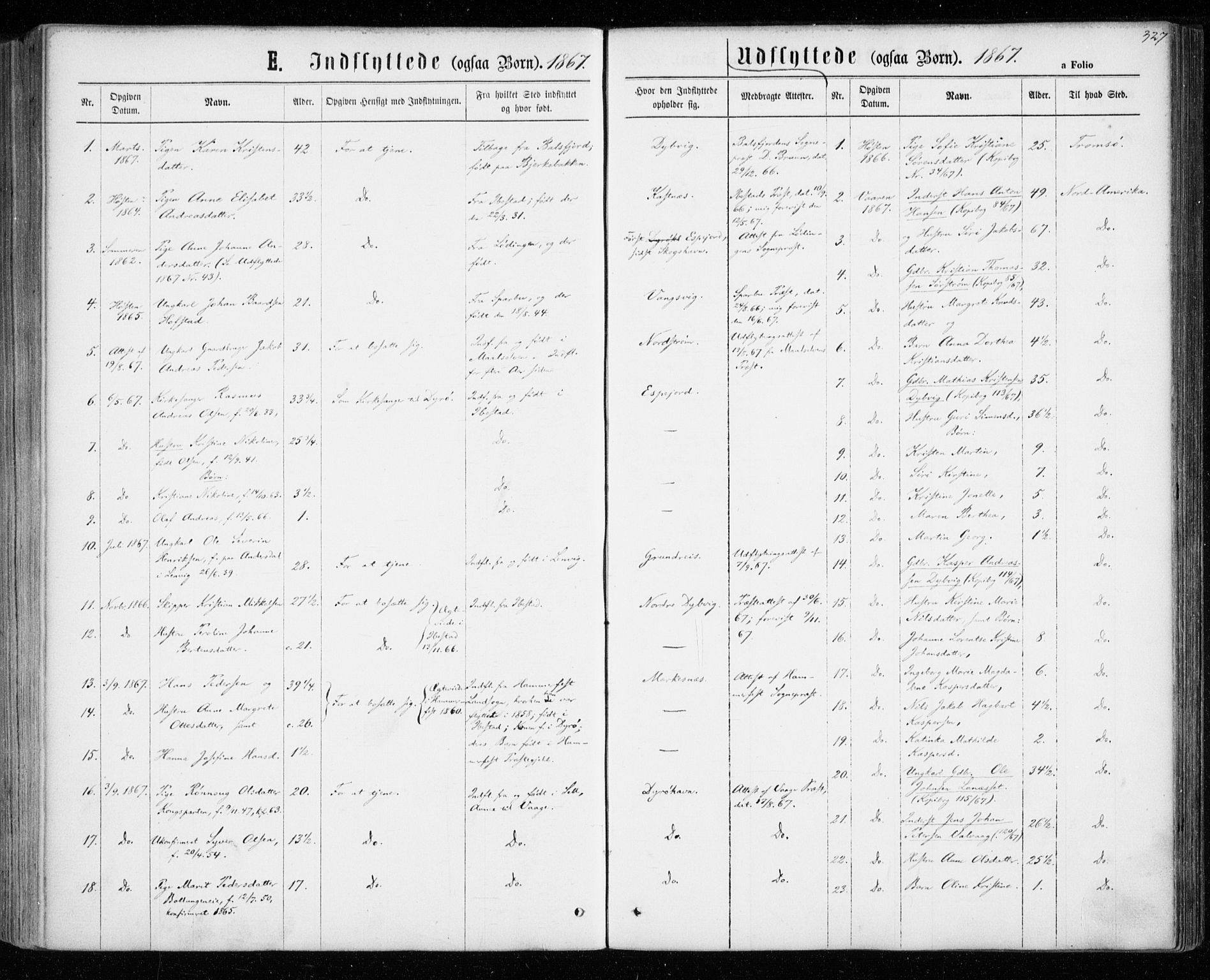Tranøy sokneprestkontor, SATØ/S-1313/I/Ia/Iaa/L0008kirke: Parish register (official) no. 8, 1867-1877, p. 327