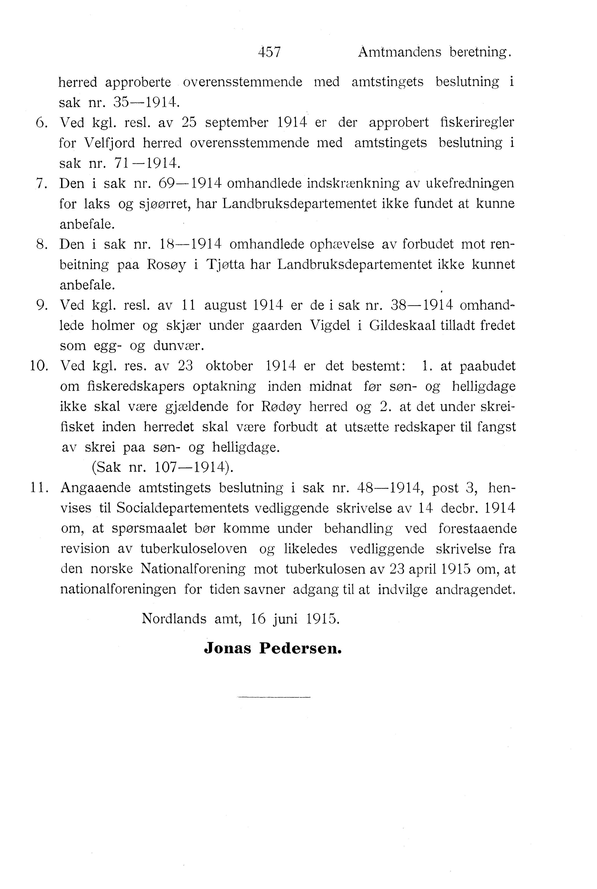 Nordland Fylkeskommune. Fylkestinget, AIN/NFK-17/176/A/Ac/L0038: Fylkestingsforhandlinger 1915, 1915