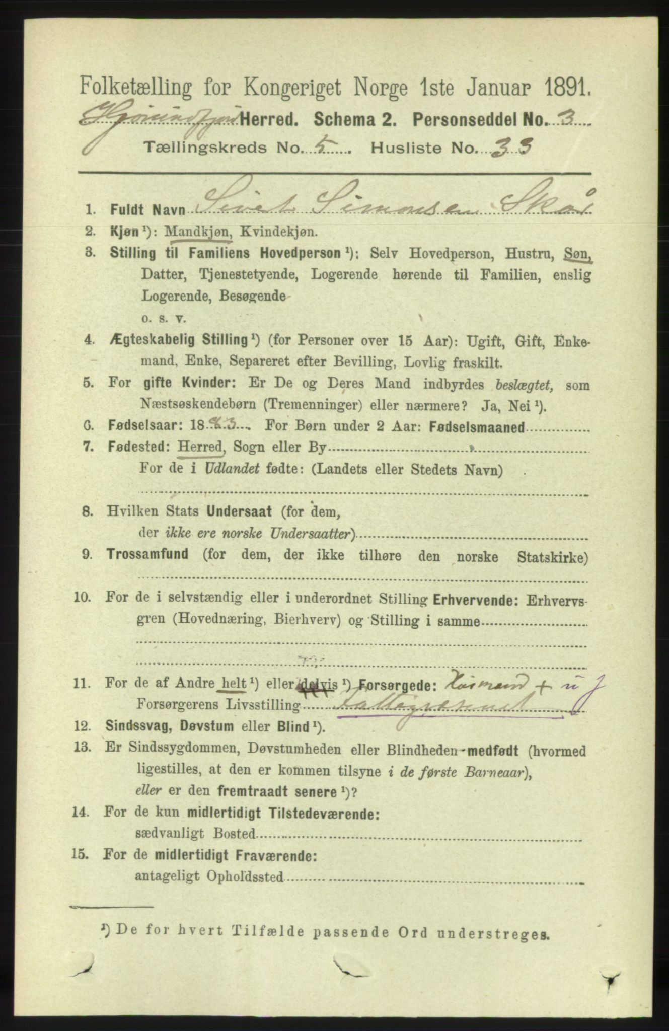 RA, 1891 census for 1522 Hjørundfjord, 1891, p. 1145