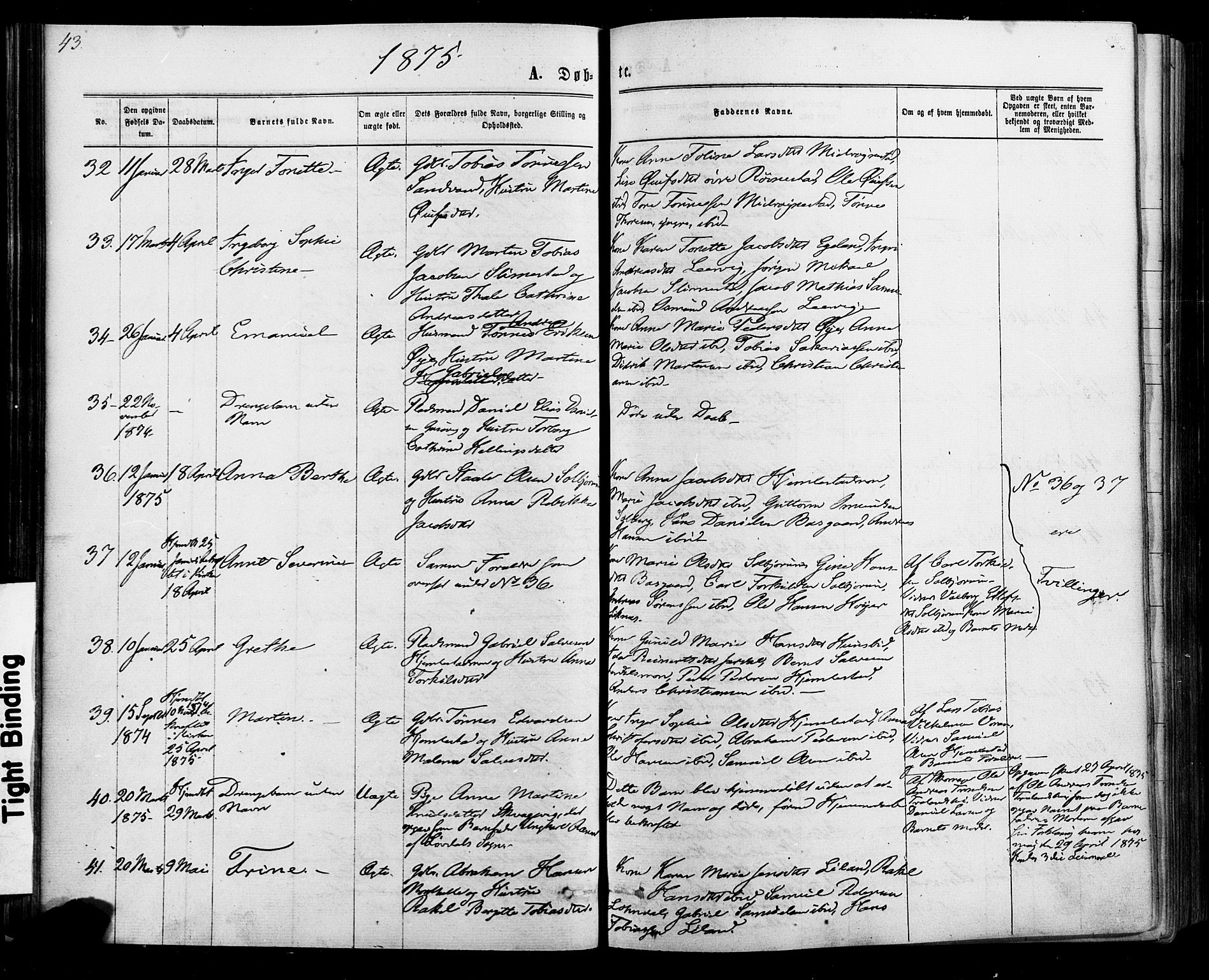 Kvinesdal sokneprestkontor, AV/SAK-1111-0026/F/Fa/Fab/L0007: Parish register (official) no. A 7, 1870-1885, p. 43