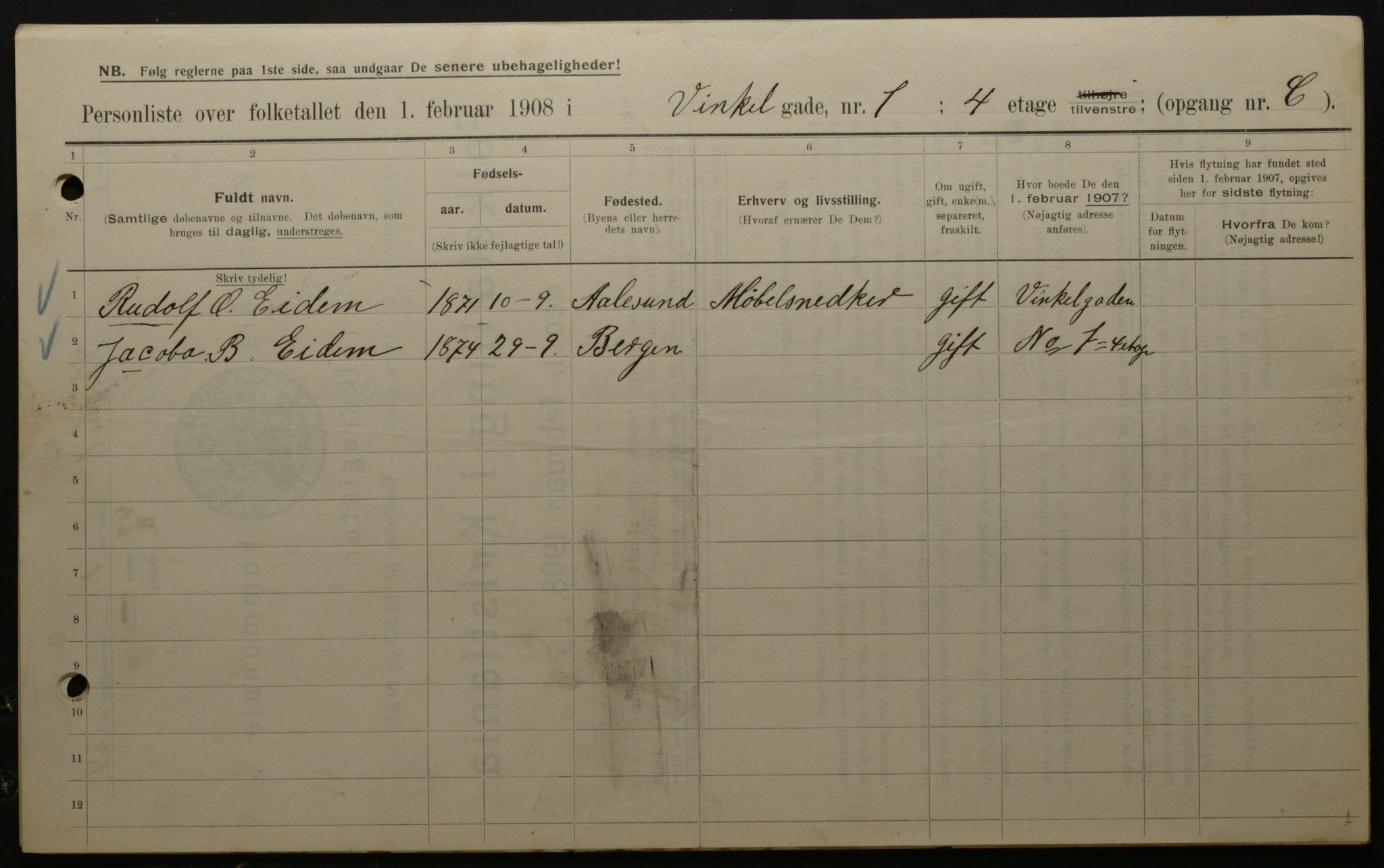 OBA, Municipal Census 1908 for Kristiania, 1908, p. 111077