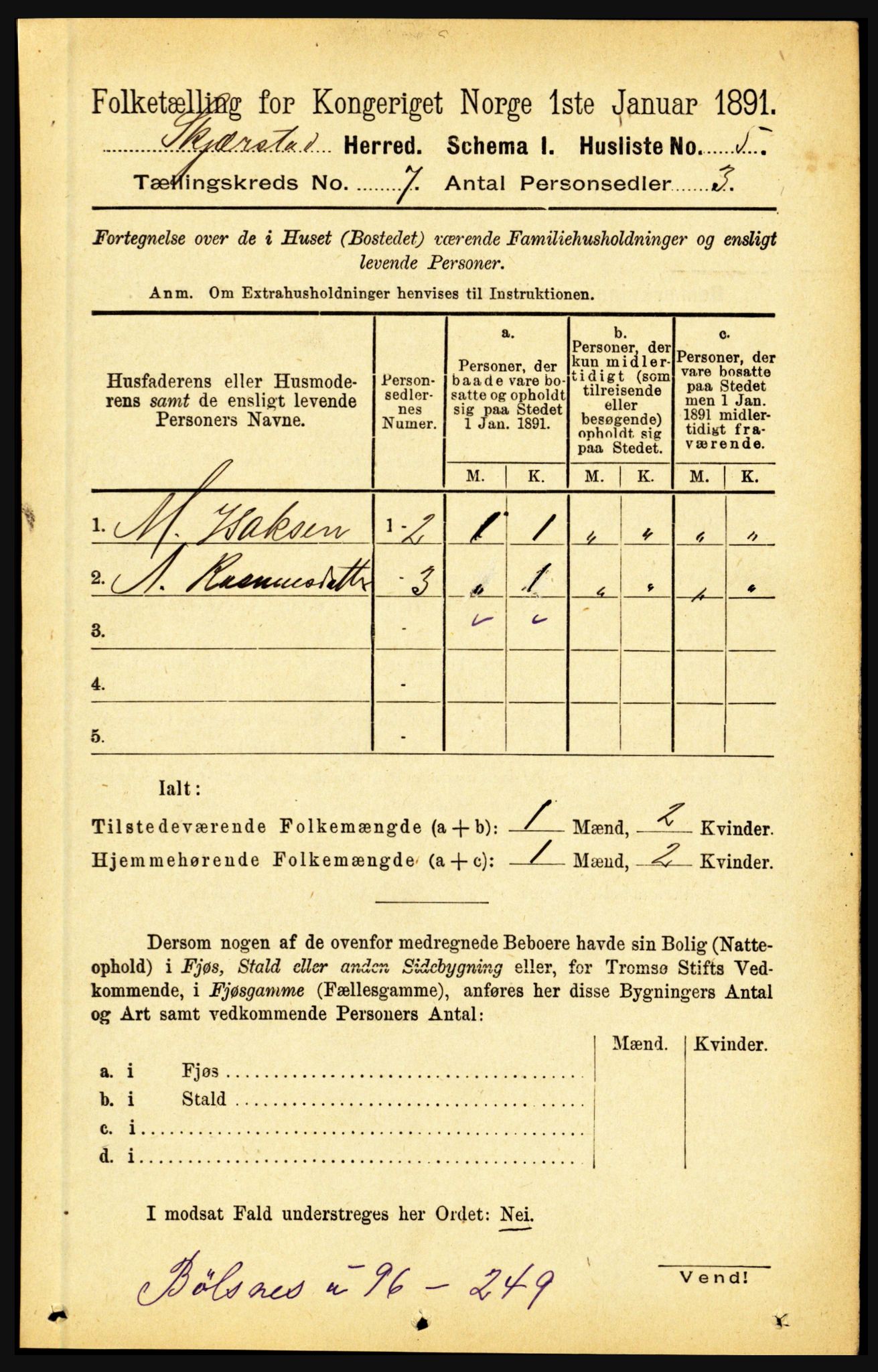 RA, 1891 census for 1842 Skjerstad, 1891, p. 2530