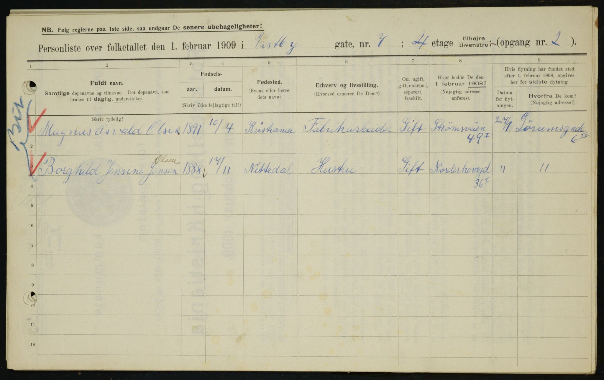 OBA, Municipal Census 1909 for Kristiania, 1909, p. 90509