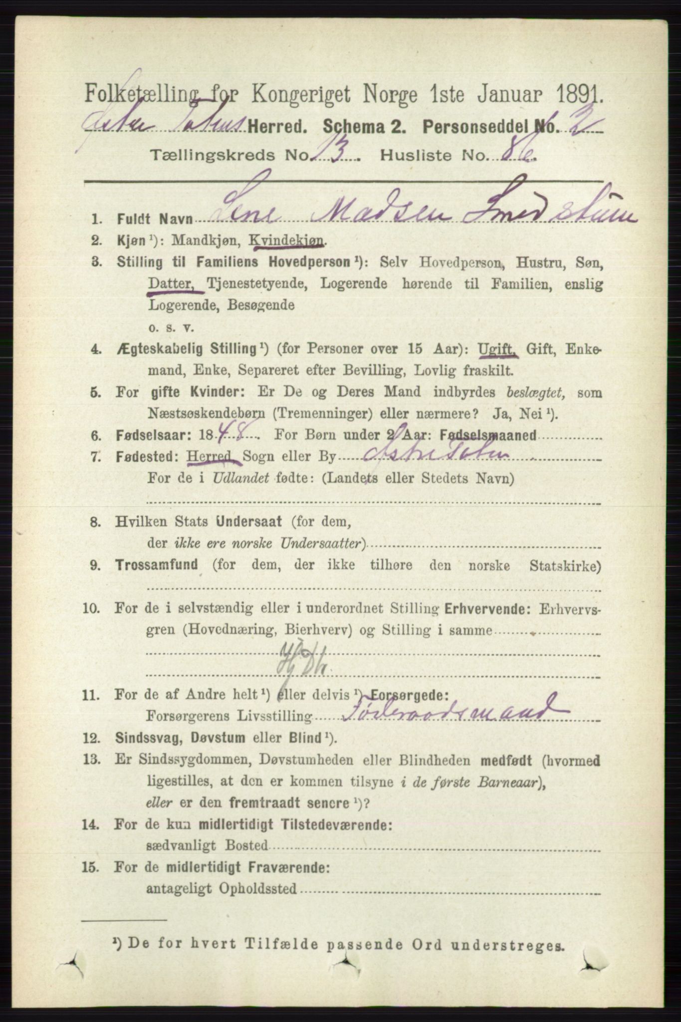 RA, 1891 census for 0528 Østre Toten, 1891, p. 8883