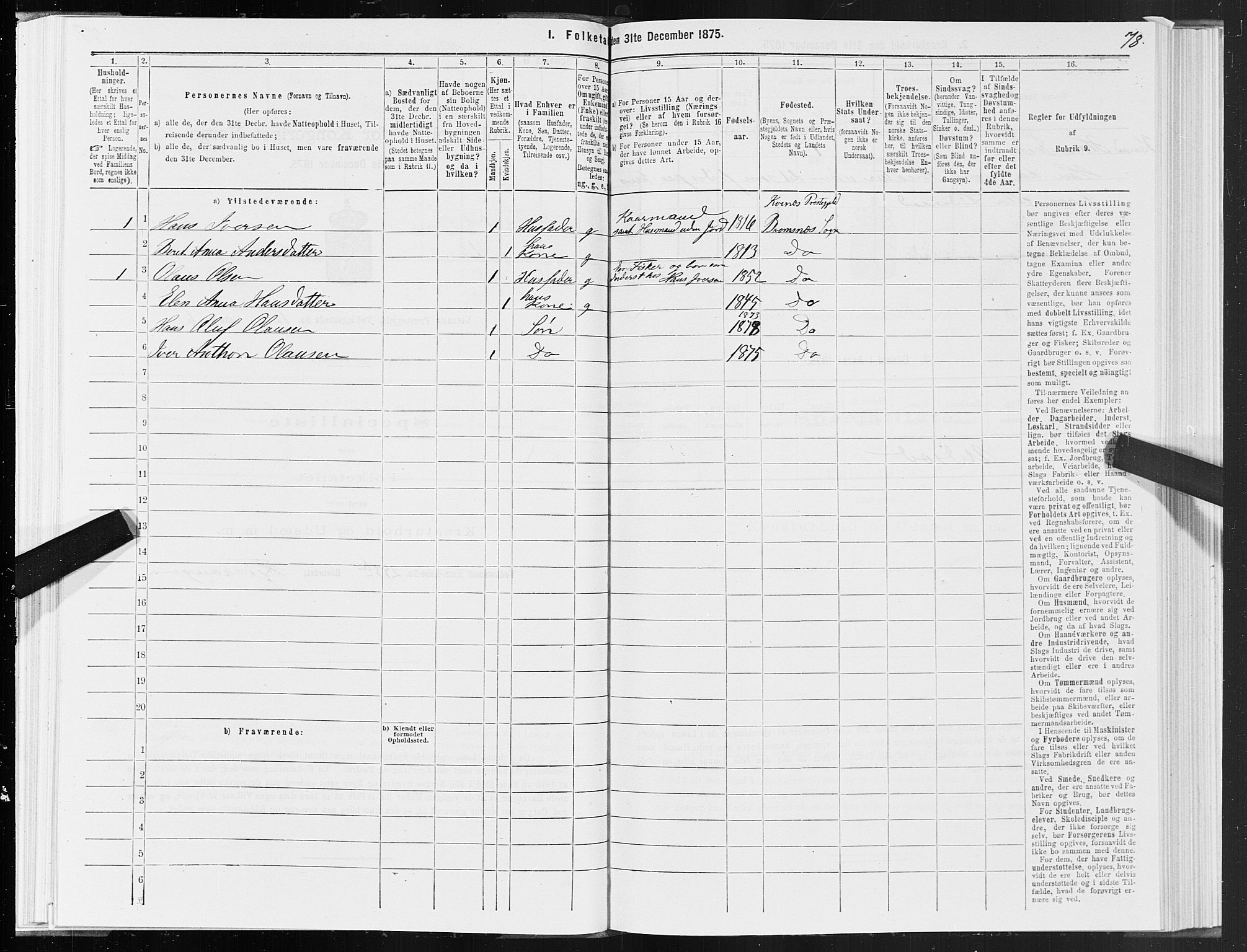 SAT, 1875 census for 1553P Kvernes, 1875, p. 6078