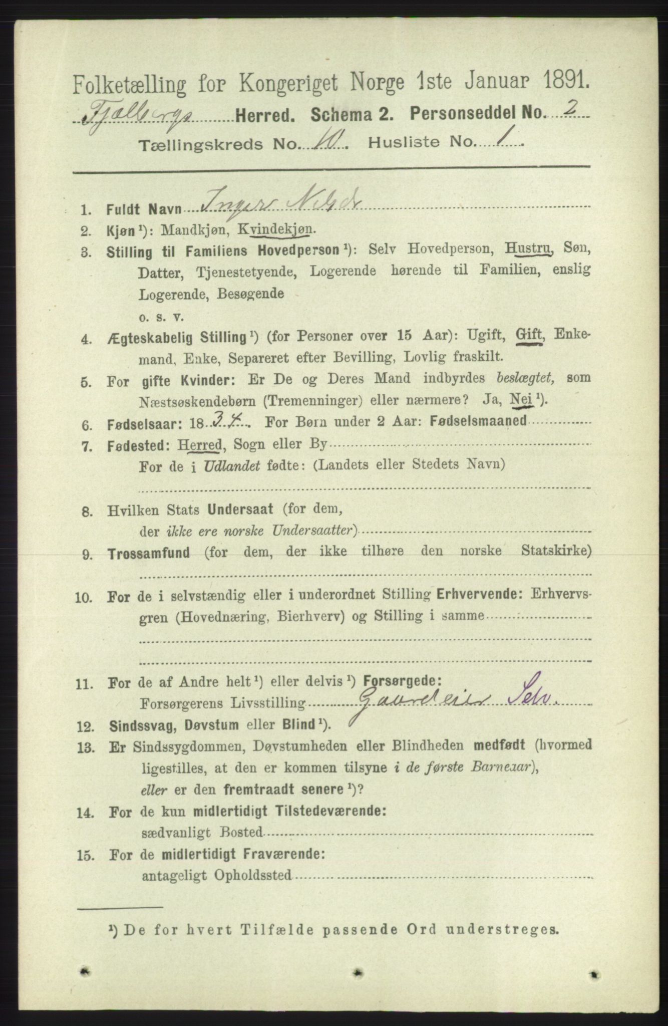 RA, 1891 census for 1213 Fjelberg, 1891, p. 3787