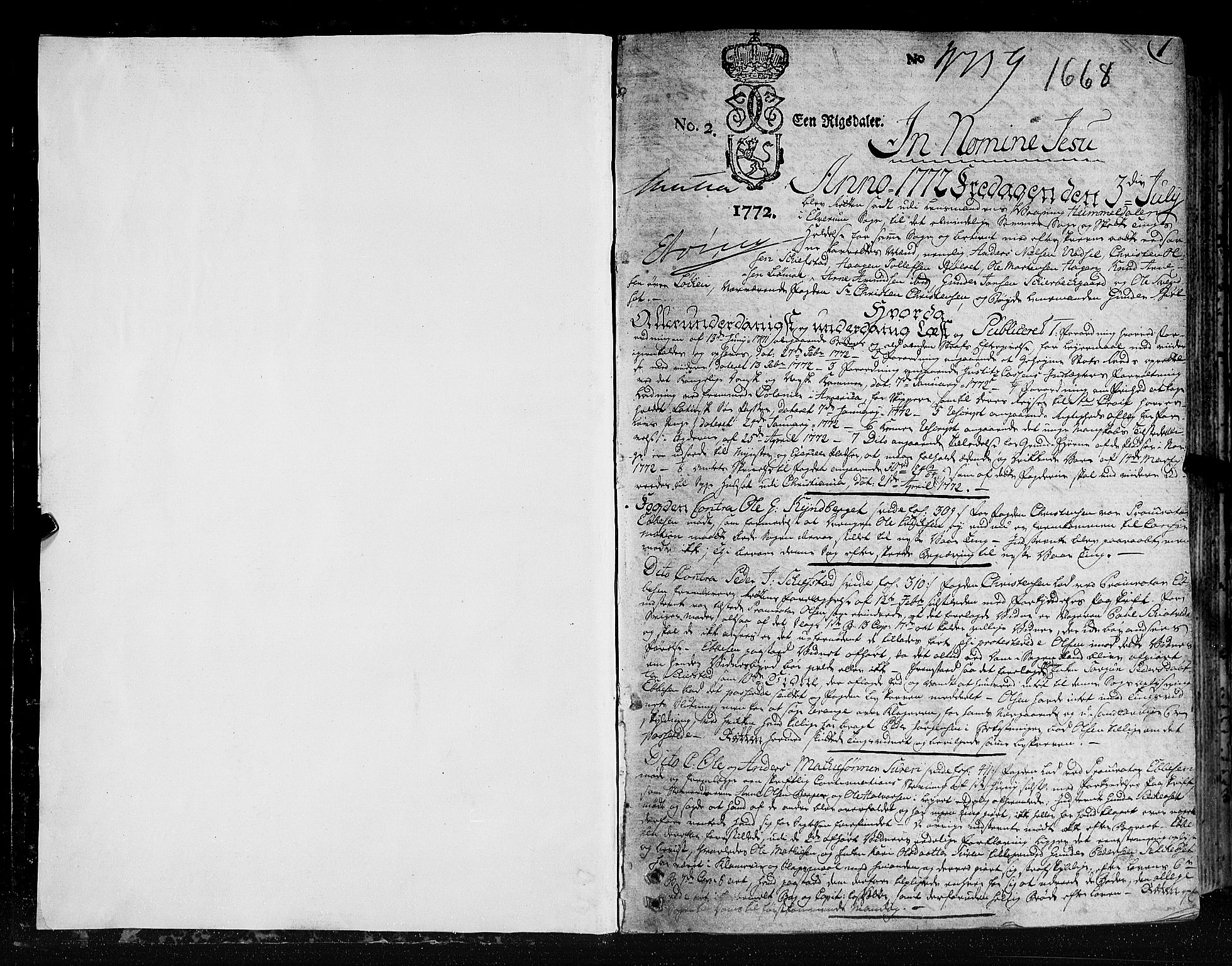 Østerdalen sorenskriveri, SAH/TING-032/G/Gb/L0003: Tingbok, 1772-1776, p. 0b-1a