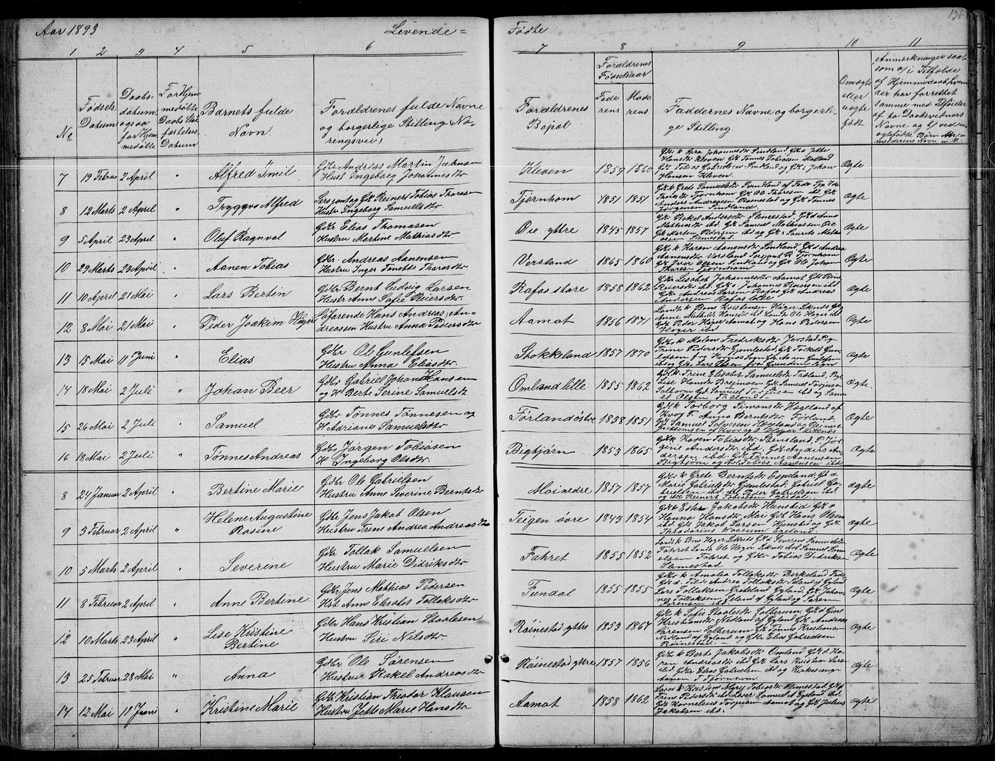 Kvinesdal sokneprestkontor, AV/SAK-1111-0026/F/Fb/Fbb/L0002: Parish register (copy) no. B 2, 1873-1897, p. 136