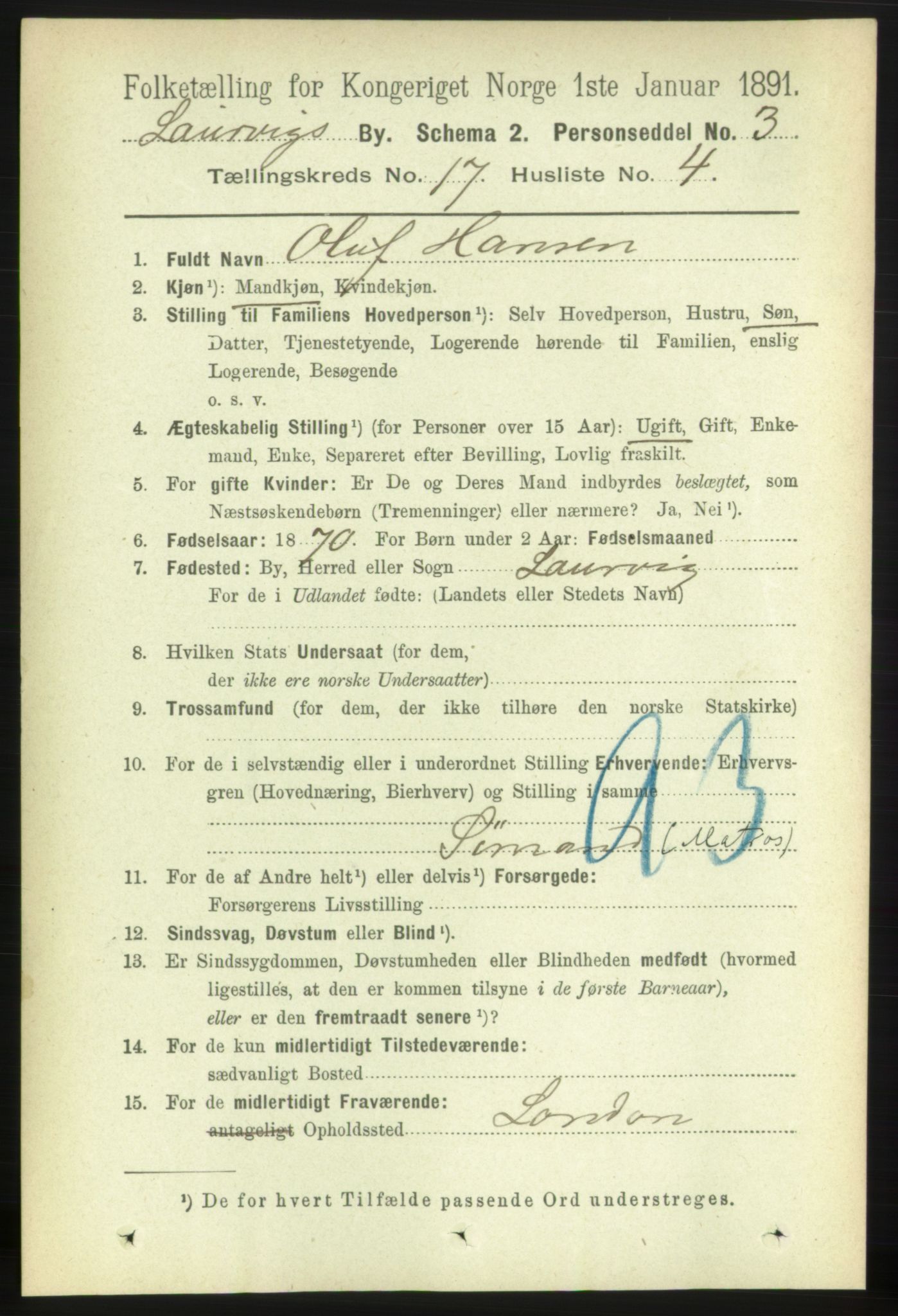 RA, 1891 census for 0707 Larvik, 1891, p. 12356